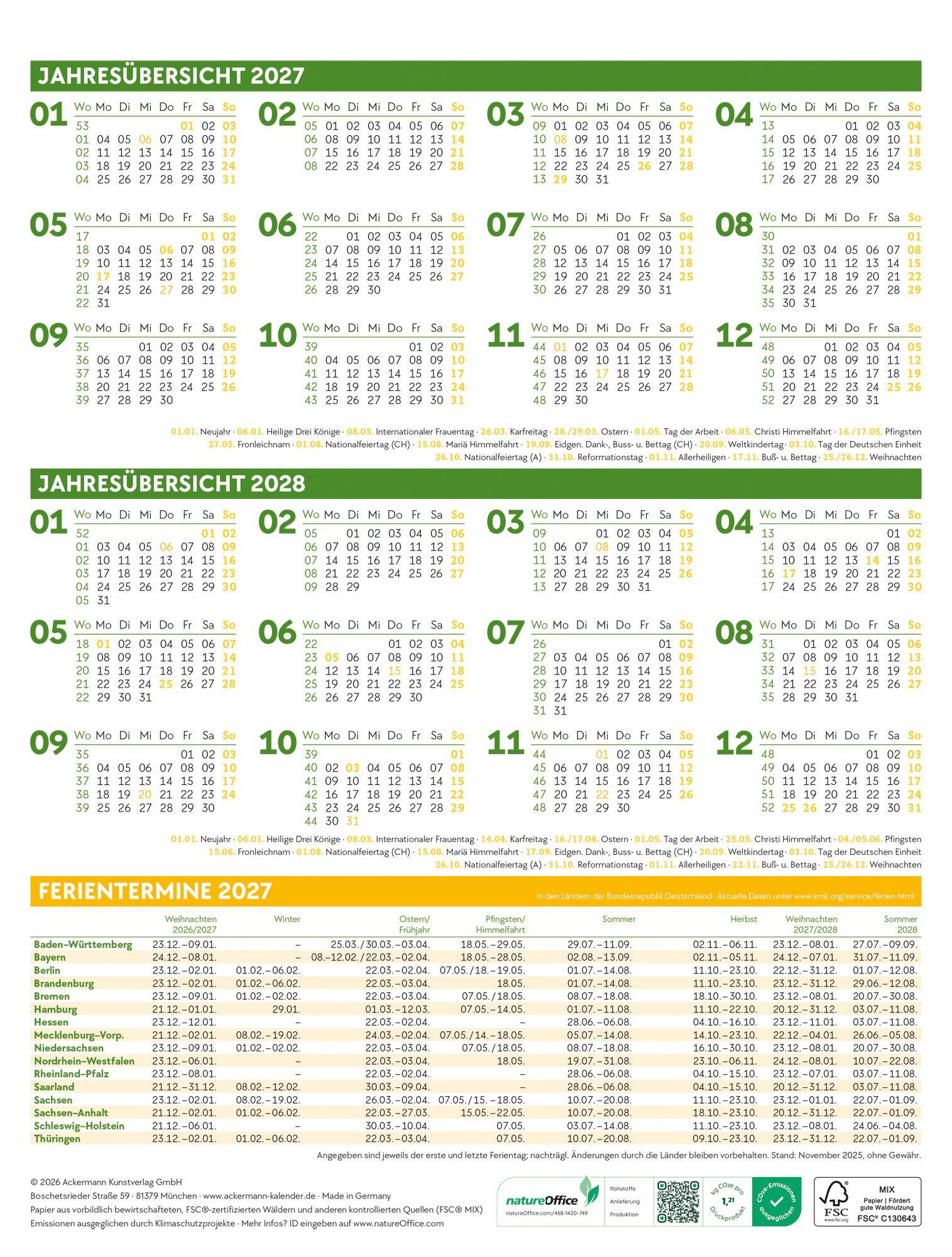 Beispielinhalt (Bild) Little Dreams Wochenplaner Kalender 2027