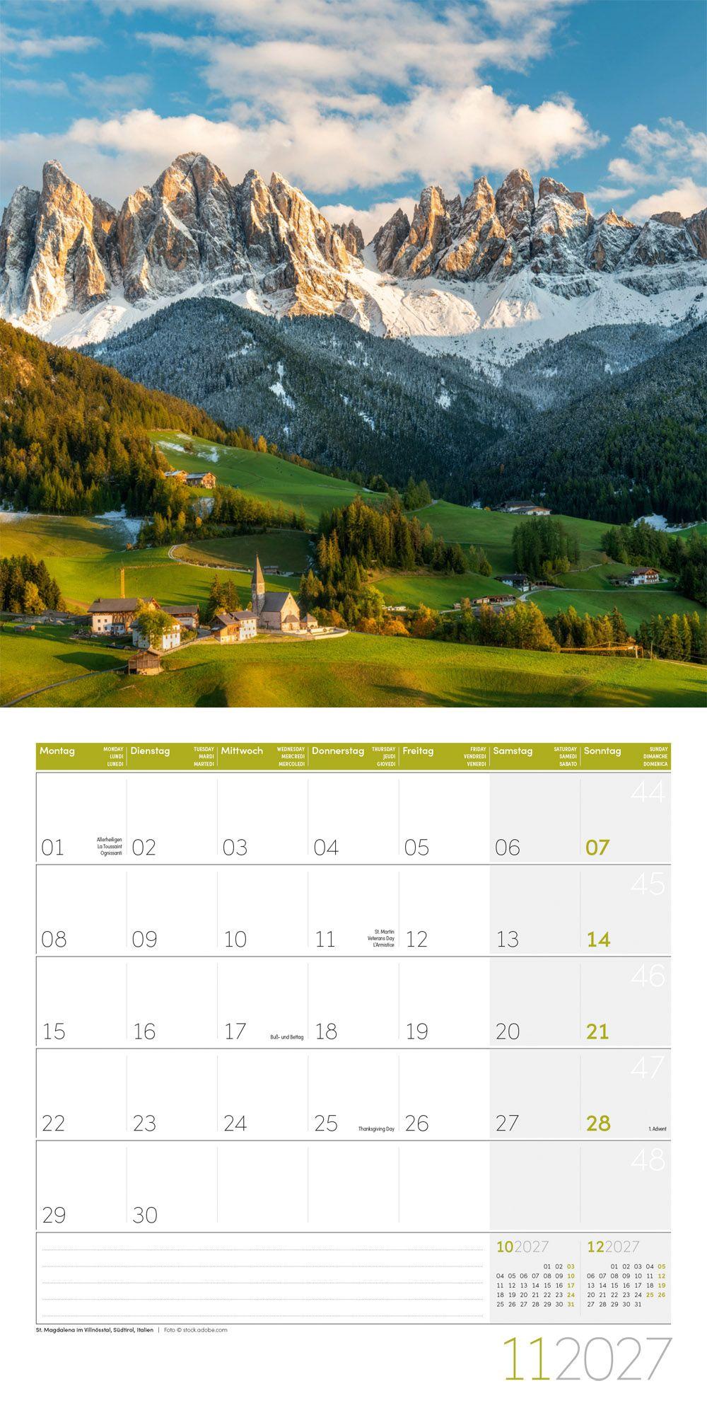 Beispielinhalt (Bild) Alpen Kalender 2027 - 30x30 - Art12