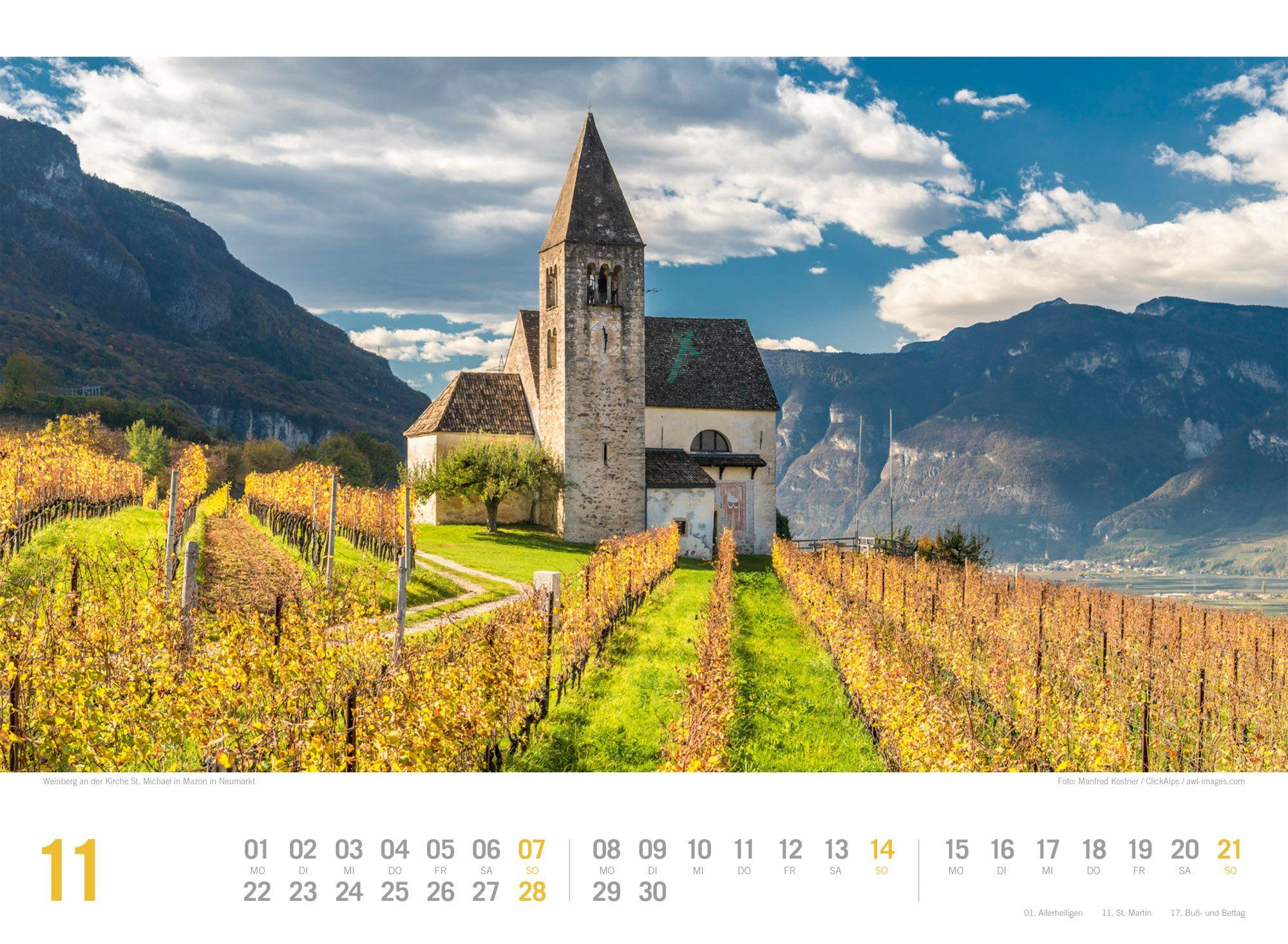 Beispielinhalt (Bild) Südtirol ReiseLust Kalender 2027 | von Bozen bis zu den drei Zinnen