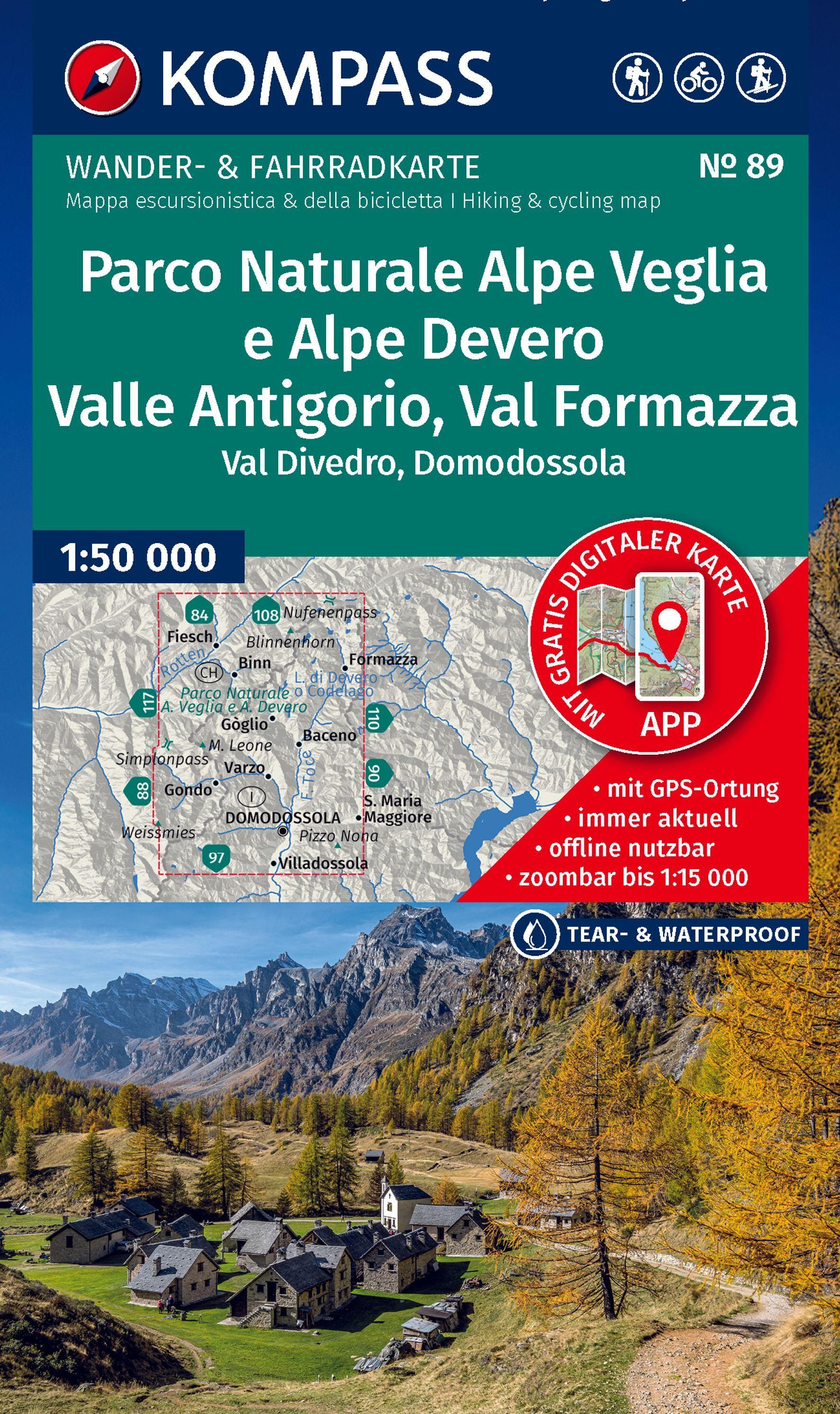 Vorderes Coverbild KOMPASS Wanderkarte 89 Parco Naturale Alpe Veglia e Alpe Devero, Valle Antigorio, Val Formazza, Val Divedro, Domodossola 1:50.000