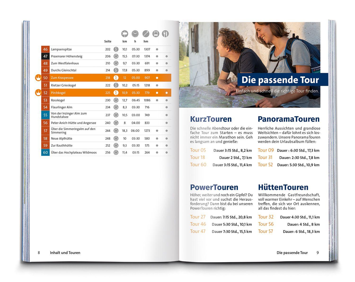 Beispielinhalt (Bild) KOMPASS Wanderführer Innsbruck und Umgebung, Karwendel, Tuxer Alpen, Sellrain und Mieminger Kette, 60 Touren mit Extra-Tourenkarte