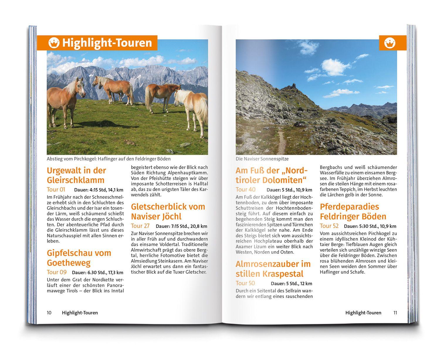 Beispielinhalt (Bild) KOMPASS Wanderführer Innsbruck und Umgebung, Karwendel, Tuxer Alpen, Sellrain und Mieminger Kette, 60 Touren mit Extra-Tourenkarte