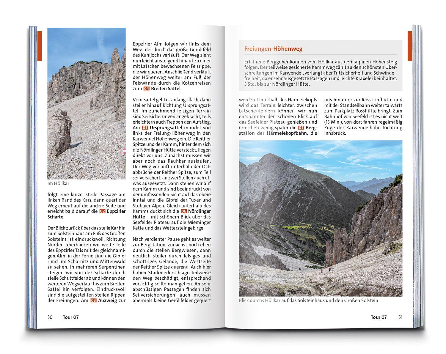 Beispielinhalt (Bild) KOMPASS Wanderführer Innsbruck und Umgebung, Karwendel, Tuxer Alpen, Sellrain und Mieminger Kette, 60 Touren mit Extra-Tourenkarte