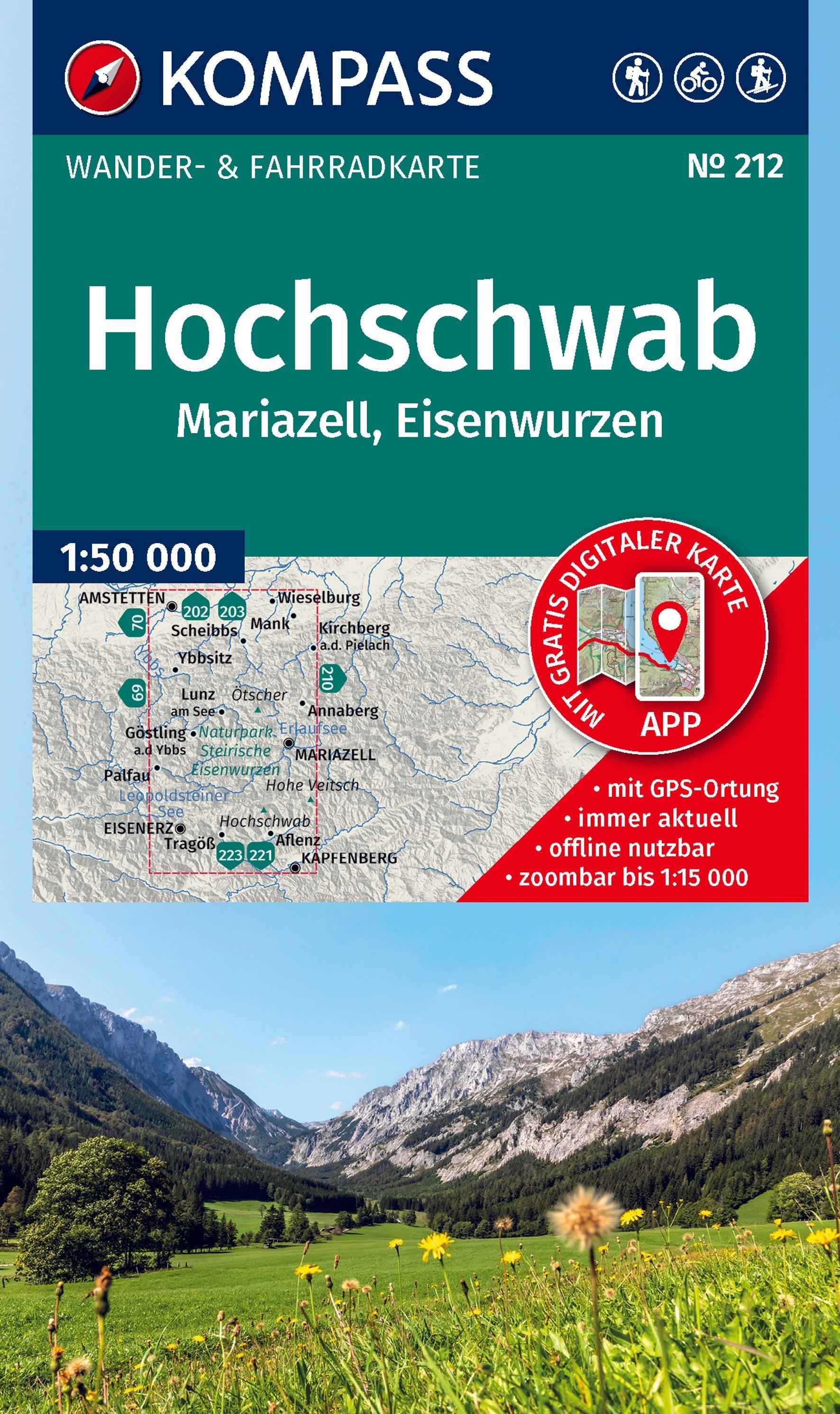 Vorderes Coverbild KOMPASS Wanderkarte 212 Hochschwab, Mariazell, Eisenwurzen 1:50.000
