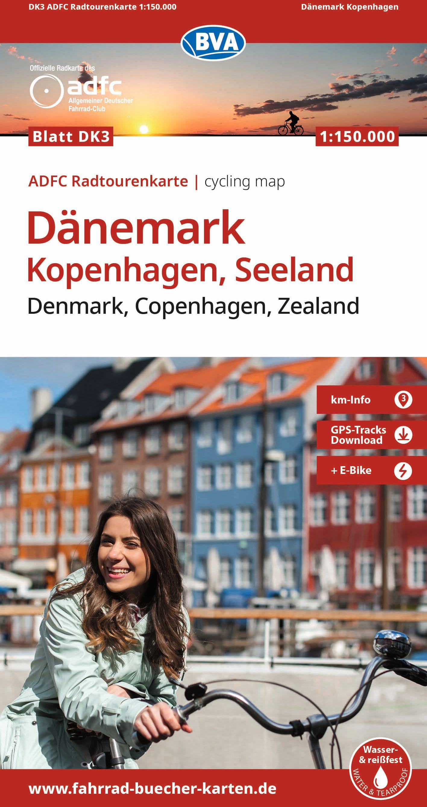 Vorderes Coverbild BVA ADFC Radtourenkarte Dänemark, Kopenhagen, Seeland/Denmark, Copenhagen, Zealand 1:150.000