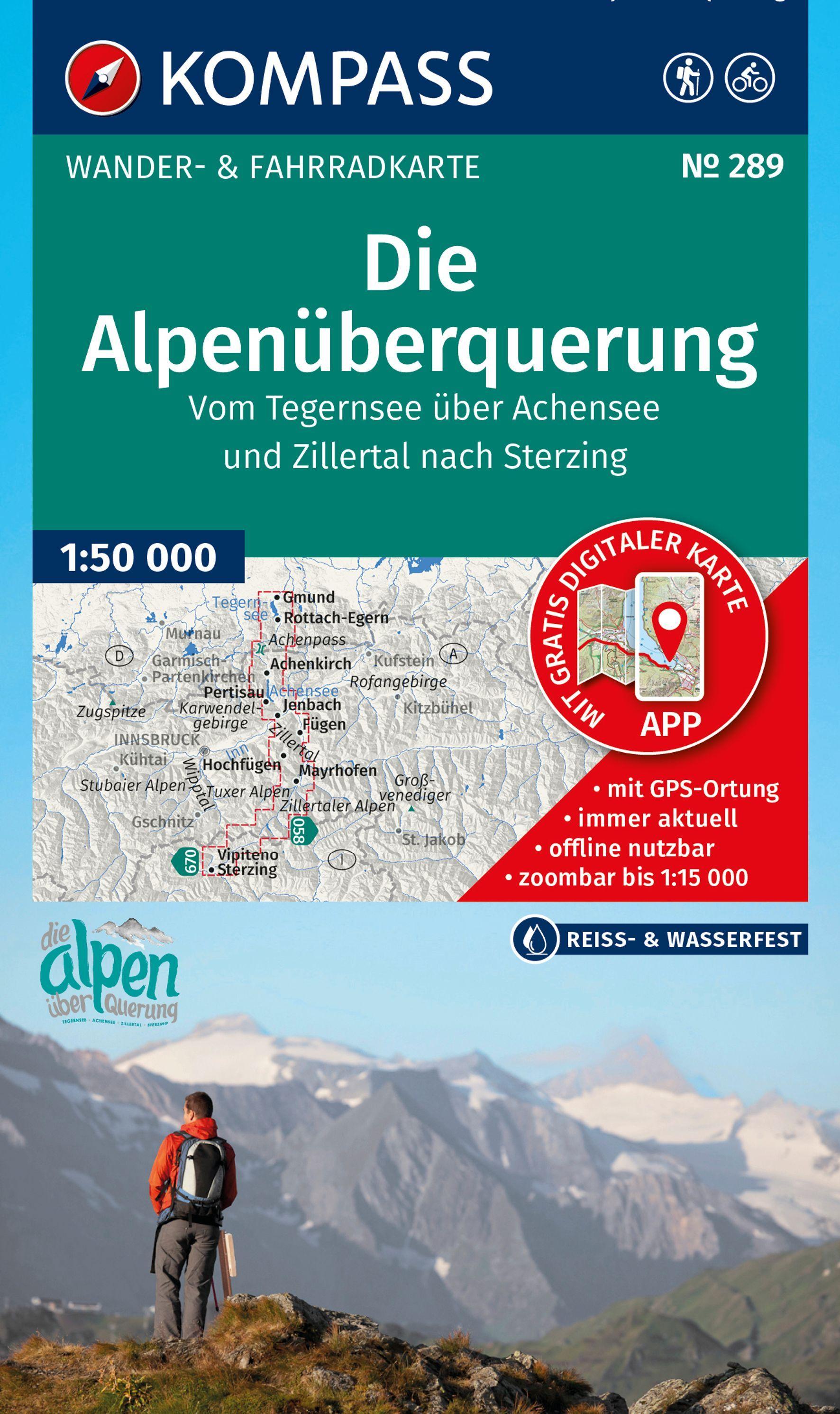 Vorderes Coverbild KOMPASS Wanderkarte 289 Die Alpenüberquerung - vom Tegernsee über Achensee und Zillertal nach Sterzing 1:50.000