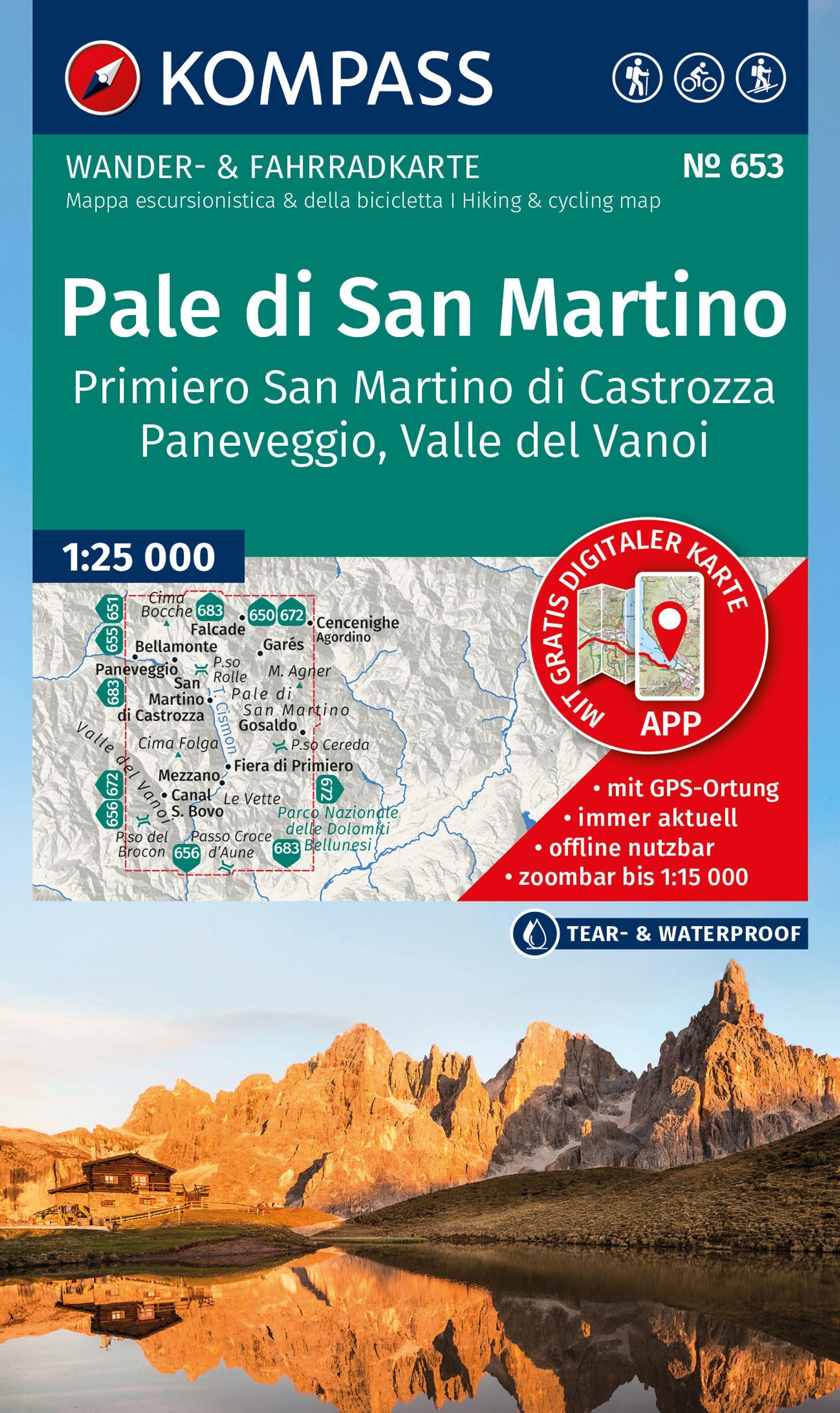 Vorderes Coverbild KOMPASS Wanderkarte 653 Pale di San Martino, Primiero San Martino di Castrozza, Paneveggio, Valle del Vanoi 1:25.000