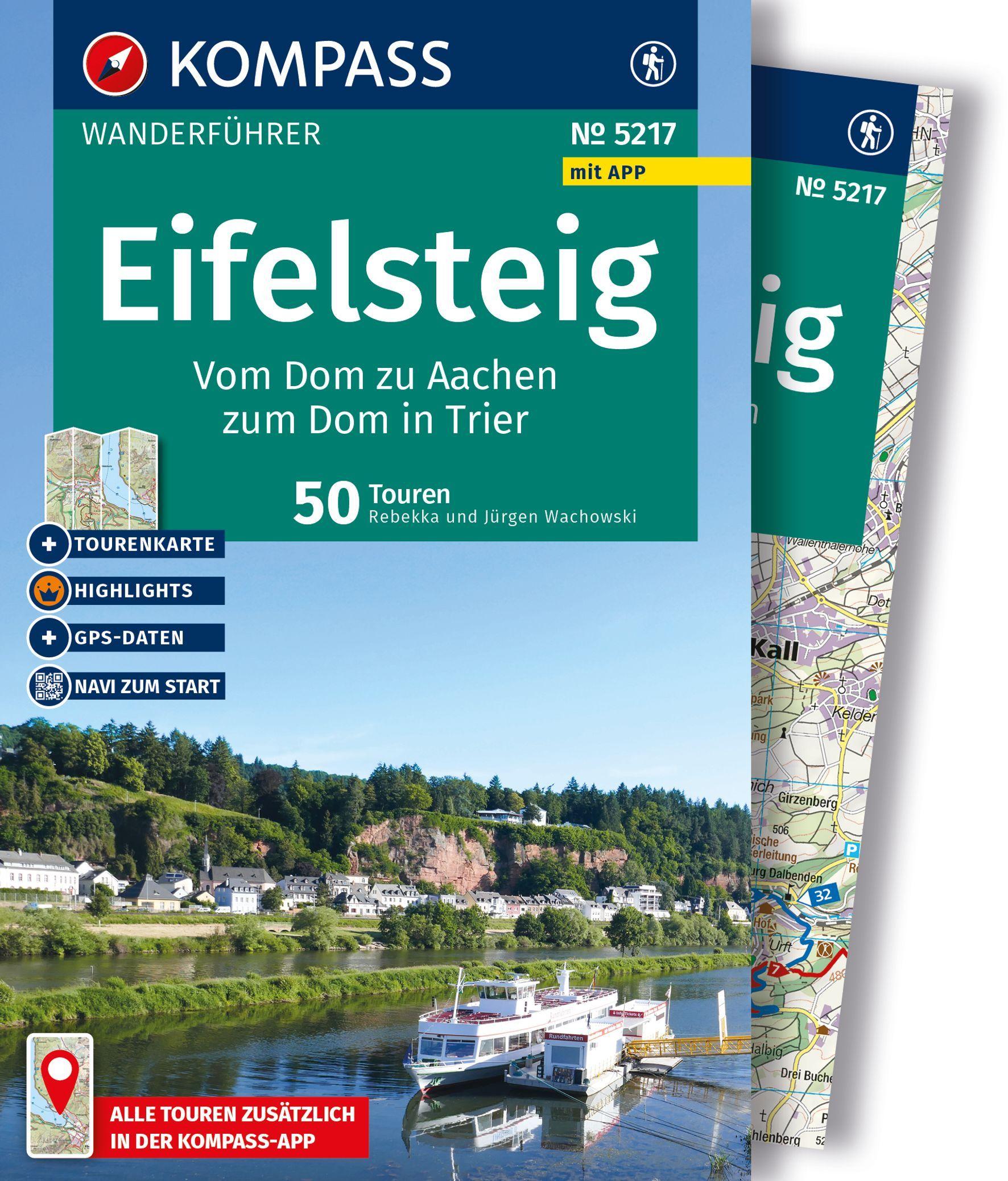Vorderes Coverbild KOMPASS Wanderführer Eifelsteig, vom Dom zu Aachen zum Dom in Trier, 50 Touren mit Extra-Tourenkarte