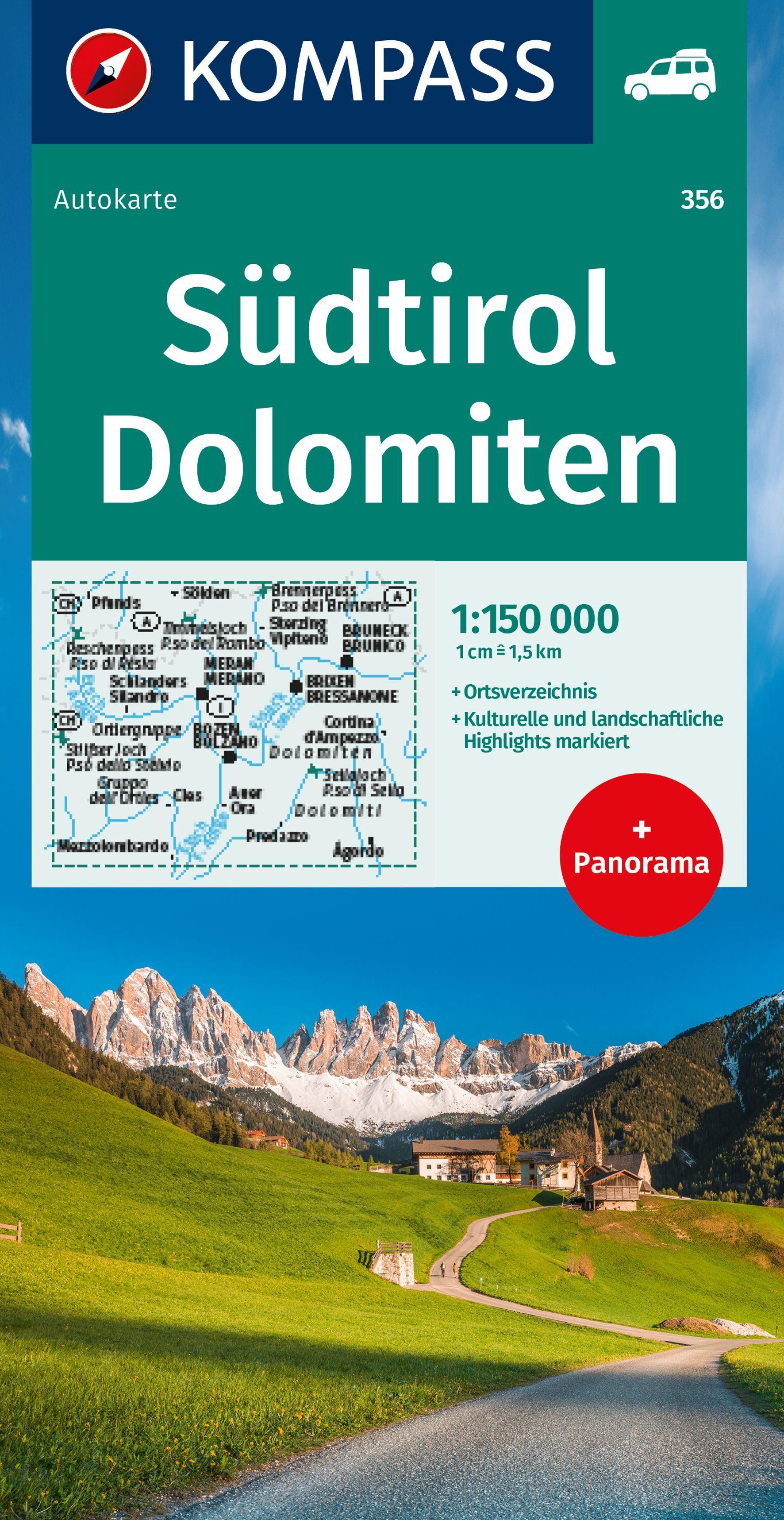 Vorderes Coverbild KOMPASS Autokarte Südtirol, Dolomiten, South Tyrol, Dolomites 1:150.000