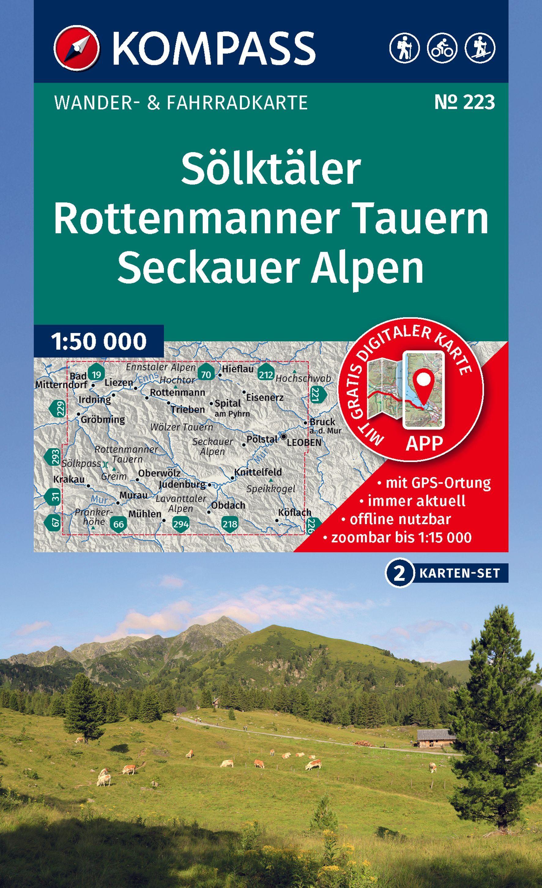 Vorderes Coverbild KOMPASS Wanderkarten-Set 223 Sölktäler, Rottenmanner Tauern, Seckauer Alpen (2 Karten) 1:55.000