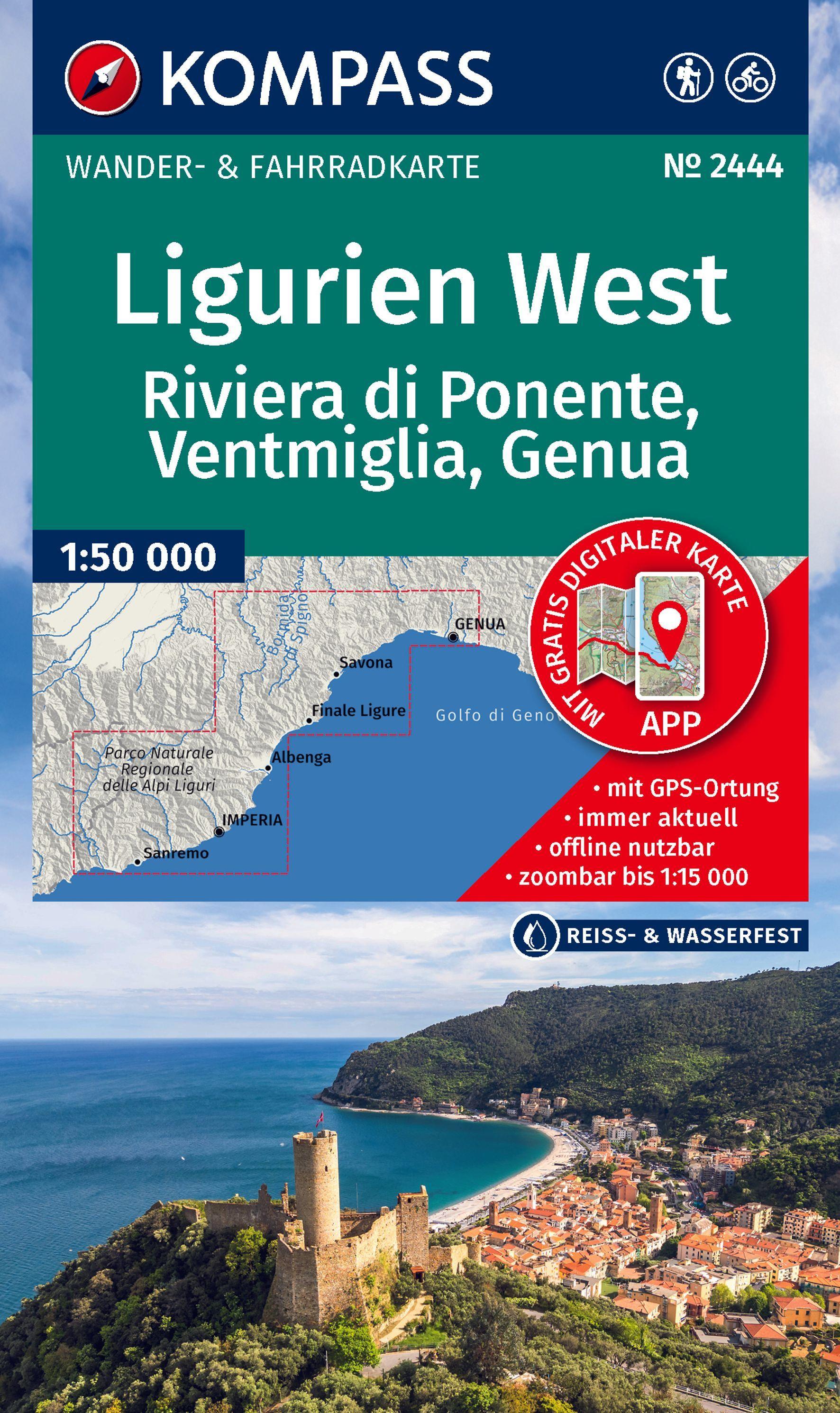 Vorderes Coverbild KOMPASS Wanderkarte 2444 Ligurien West - Riviera di Ponente, Ventimiglia bis Genua 1:60.000