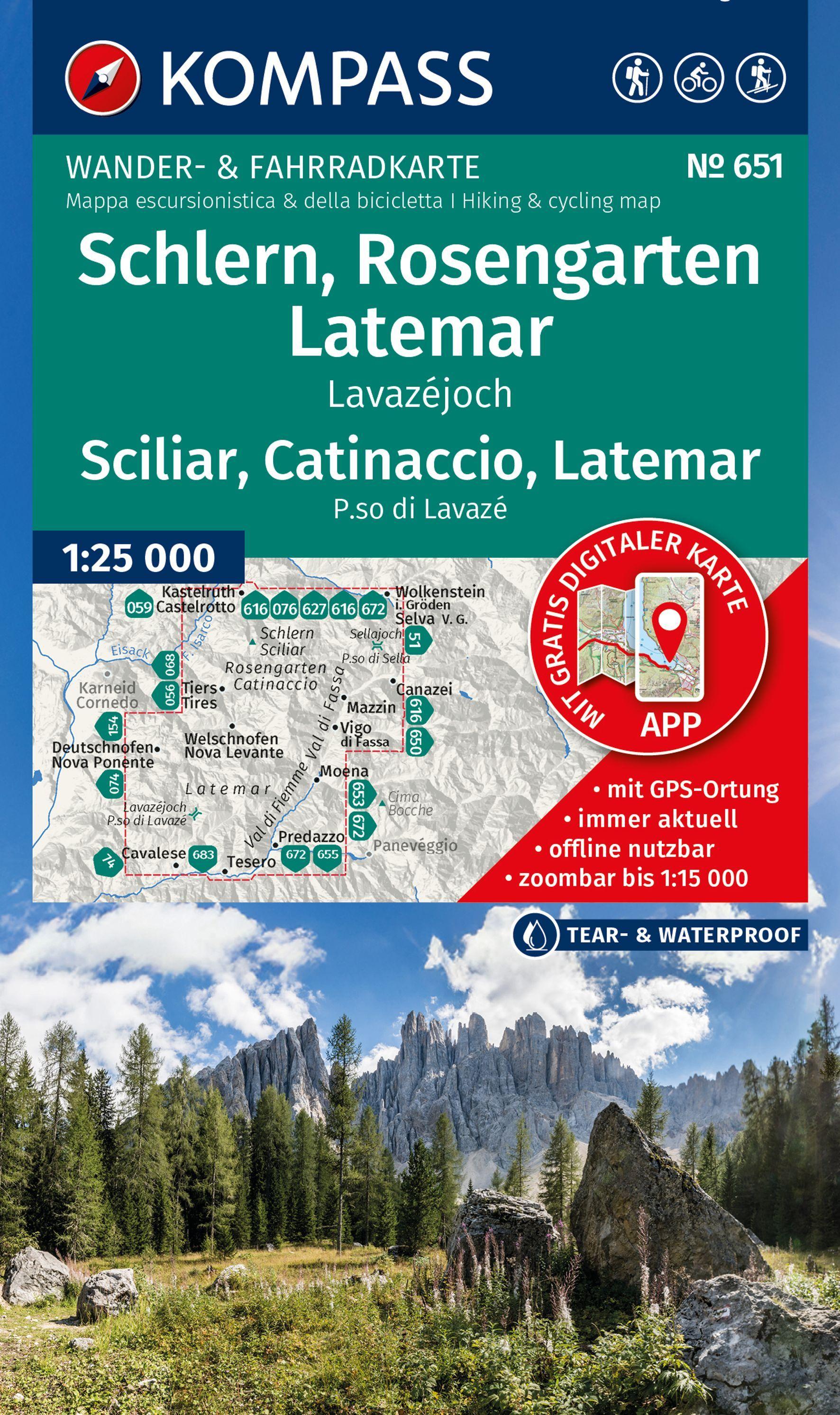 Vorderes Coverbild KOMPASS Wanderkarte 651 Schlern, Rosengarten, Latemar, Lavazéjoch / Sciliar, Catinaccio, Latemar, P.so di Lavazé 1:25.000