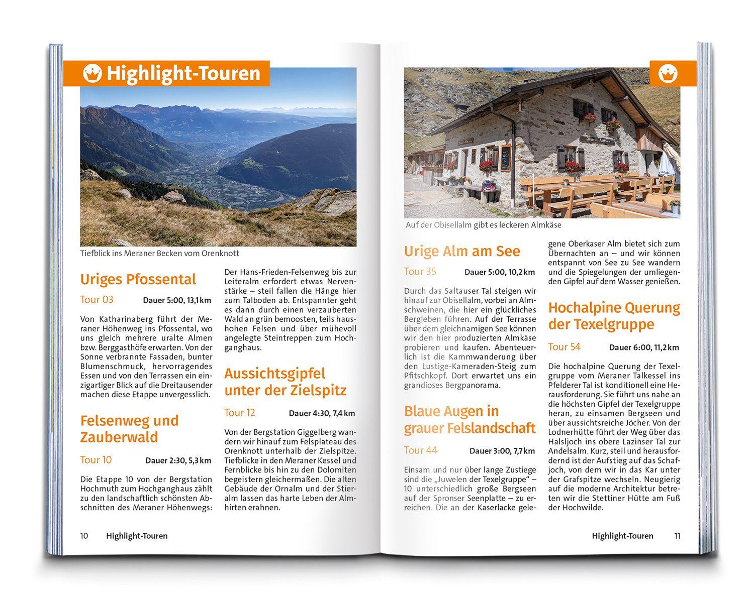 Beispielinhalt (Bild) KOMPASS Wanderführer Texelgruppe mit Meraner Höhenweg, 56 Touren mit Extra-Tourenkarte