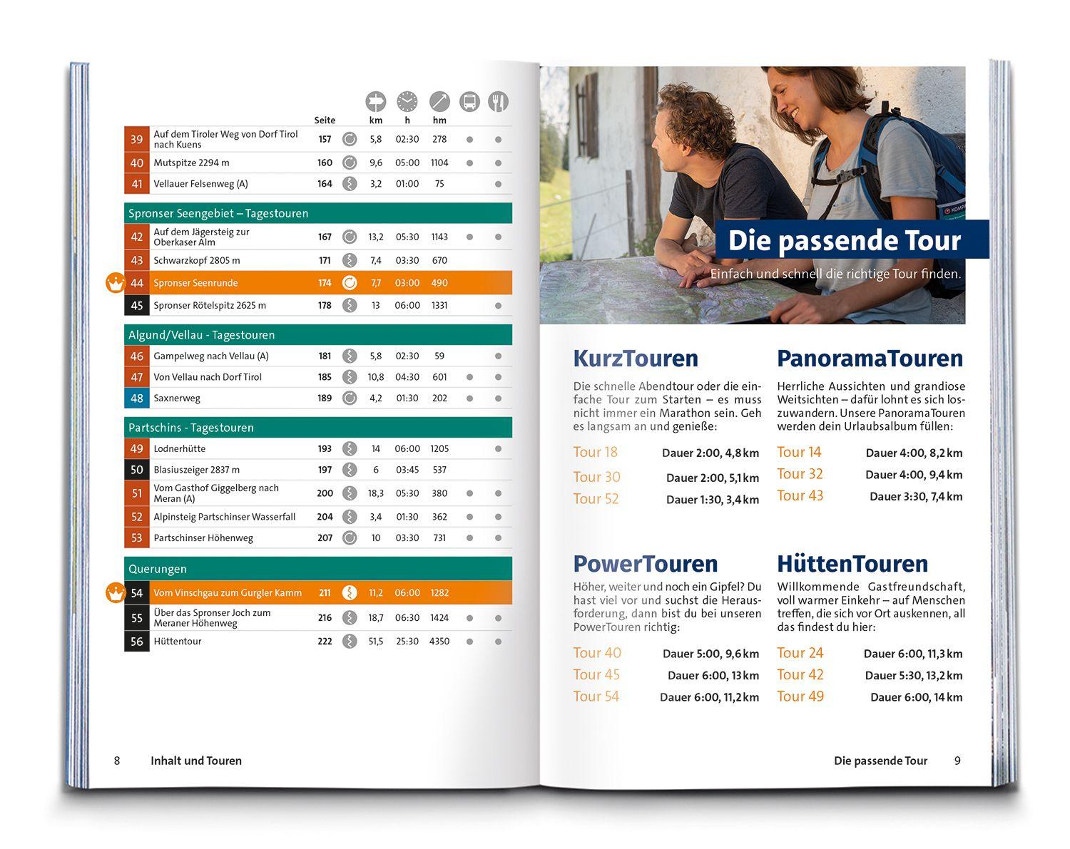 Beispielinhalt (Bild) KOMPASS Wanderführer Texelgruppe mit Meraner Höhenweg, 56 Touren mit Extra-Tourenkarte