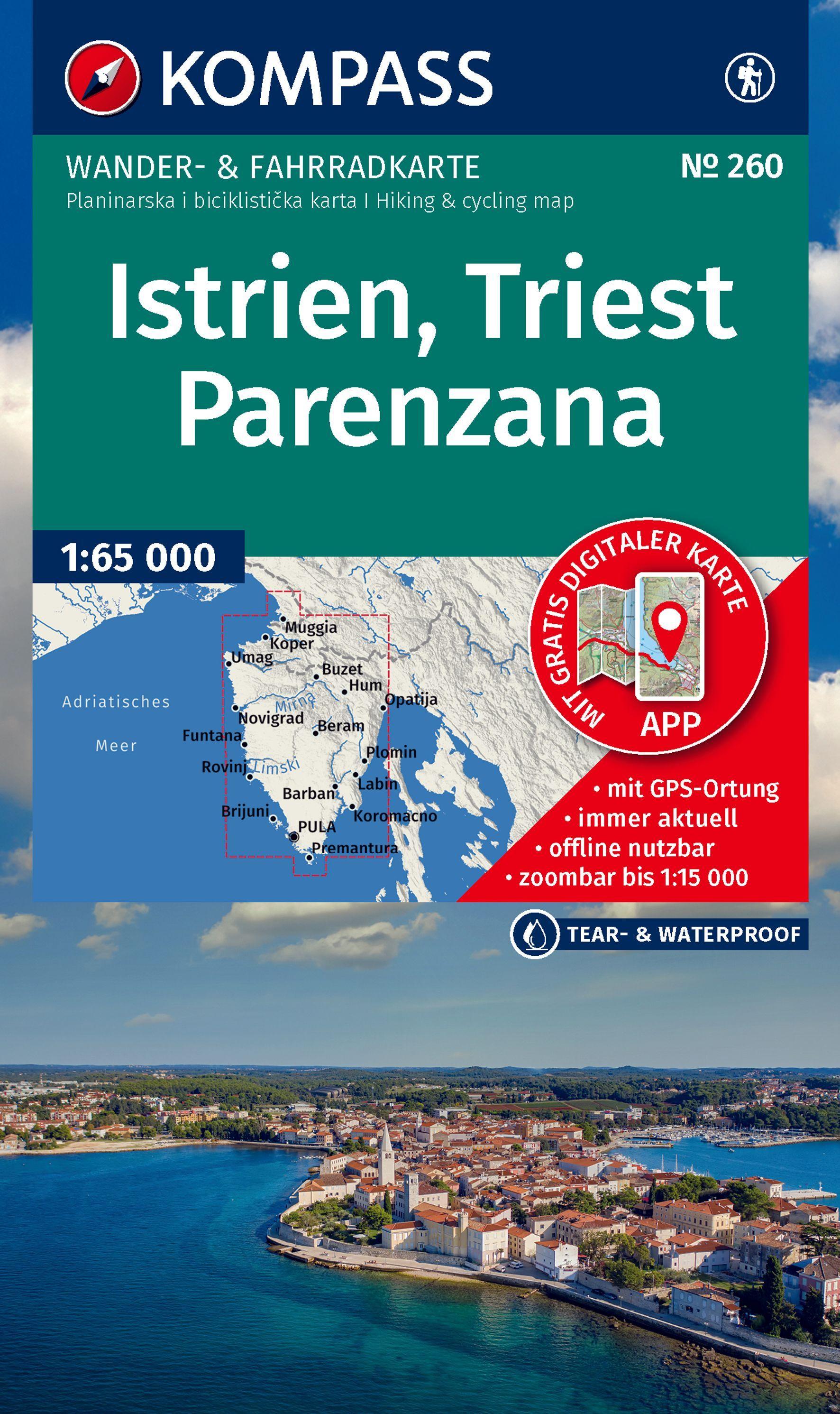 Vorderes Coverbild KOMPASS Wanderkarte 260 Istrien, Triest, Parenzana 1:65.000