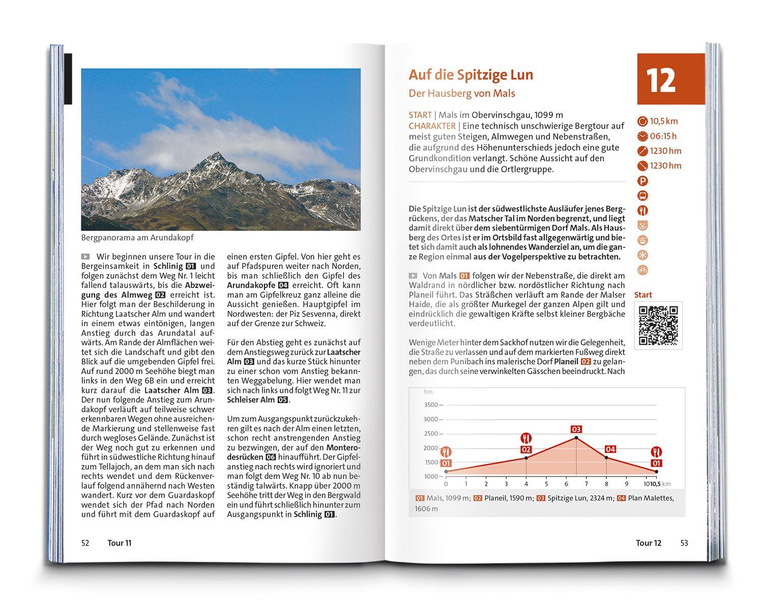 Beispielinhalt (Bild) KOMPASS Wanderführer Ortlergruppe und Vinschgau, 60 Touren mit Extra-Tourenkarte