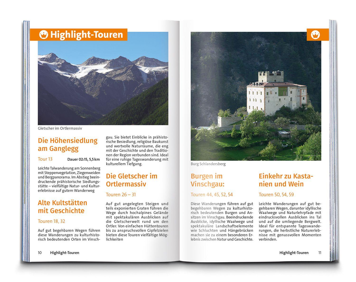 Beispielinhalt (Bild) KOMPASS Wanderführer Ortlergruppe und Vinschgau, 60 Touren mit Extra-Tourenkarte