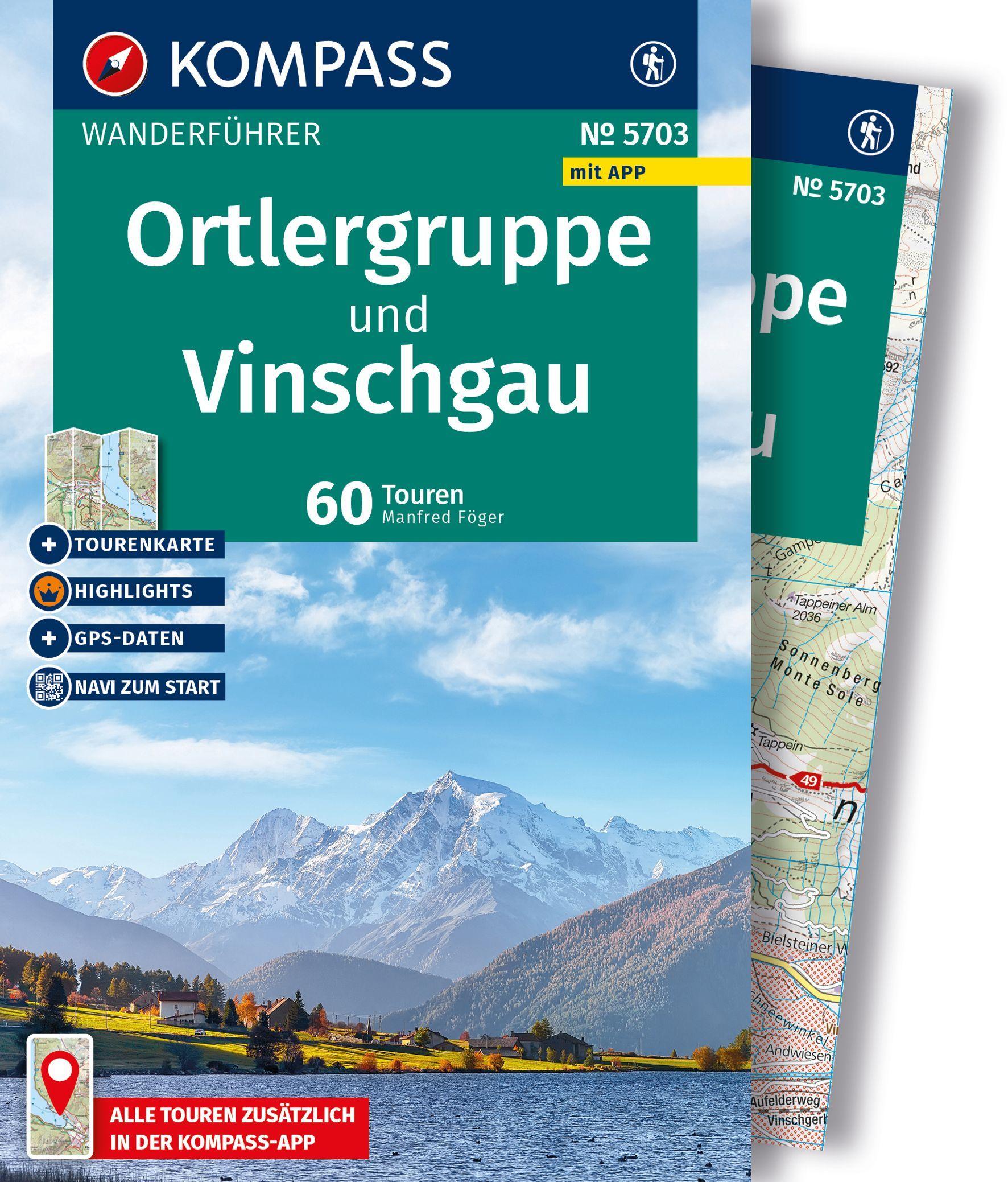 Vorderes Coverbild KOMPASS Wanderführer Ortlergruppe und Vinschgau, 60 Touren mit Extra-Tourenkarte