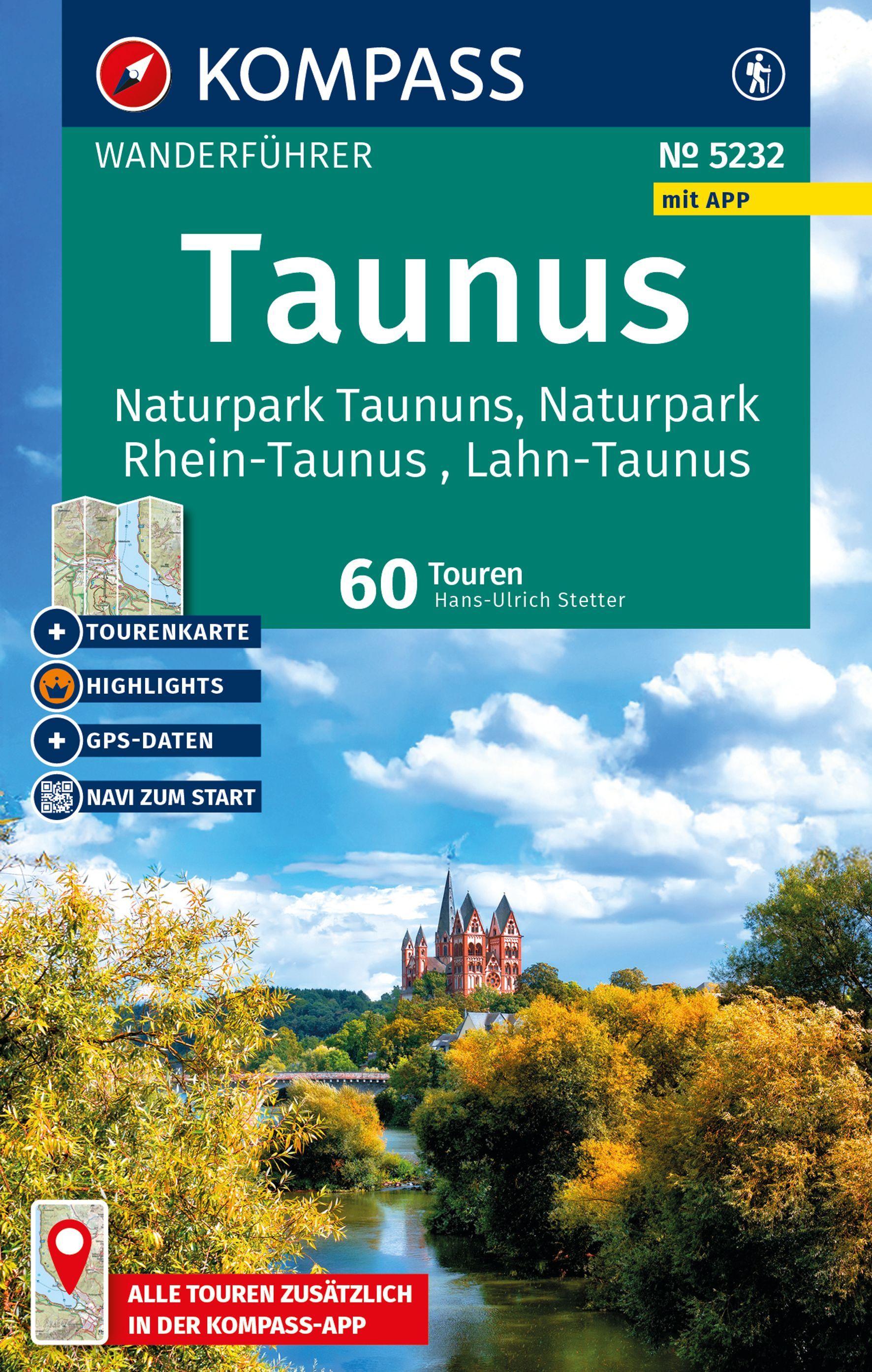 Vorderes Coverbild KOMPASS Wanderführer Taunus, Naturpark Taunus, Naturpark Rhein-Taunus, Lahn-Taunus, 60 Touren mit Extra-Tourenkarte