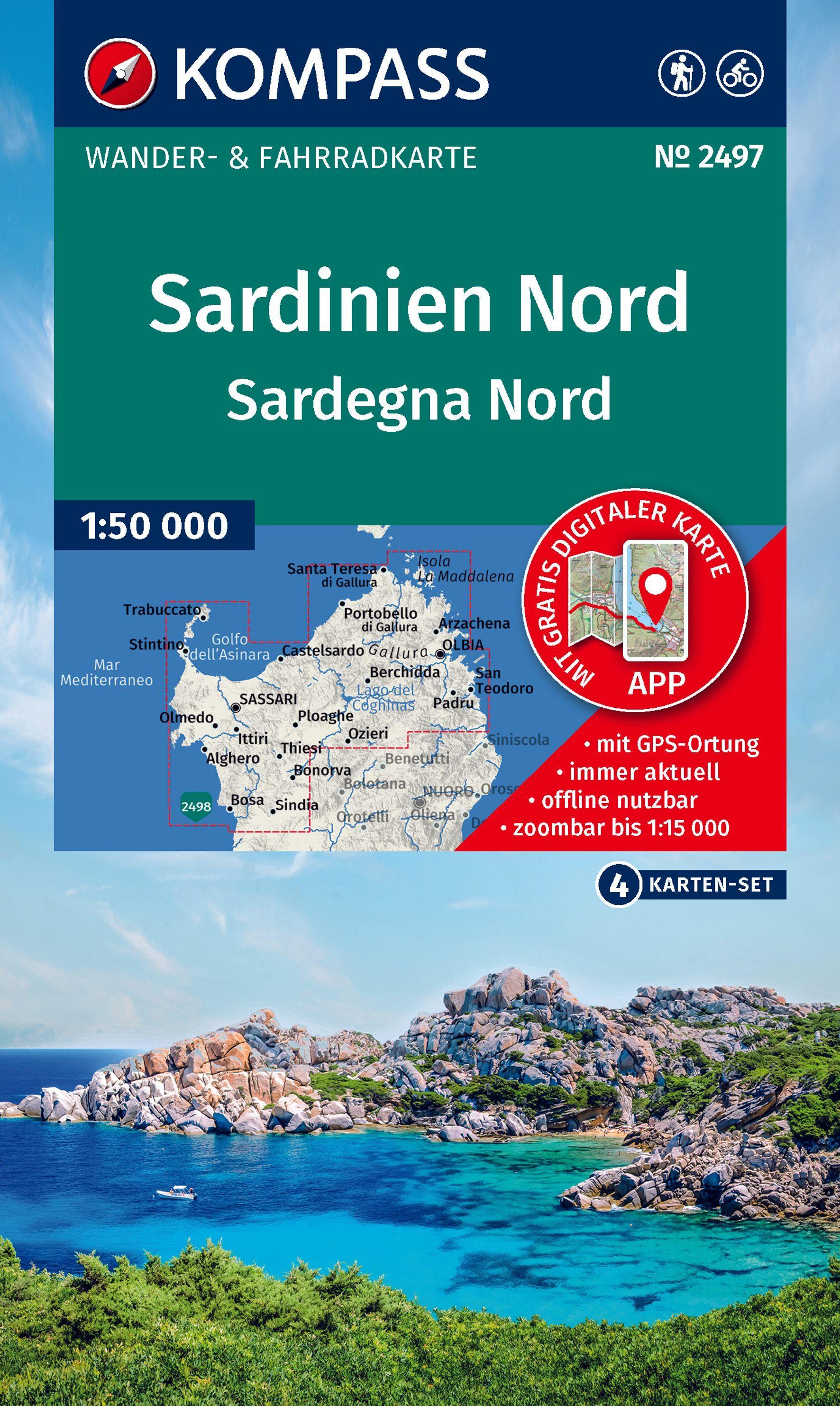 Vorderes Coverbild KOMPASS Wanderkarten-Set 2497 Sardinien Nord / Sardegna Nord (4 Karten) 1:50.000