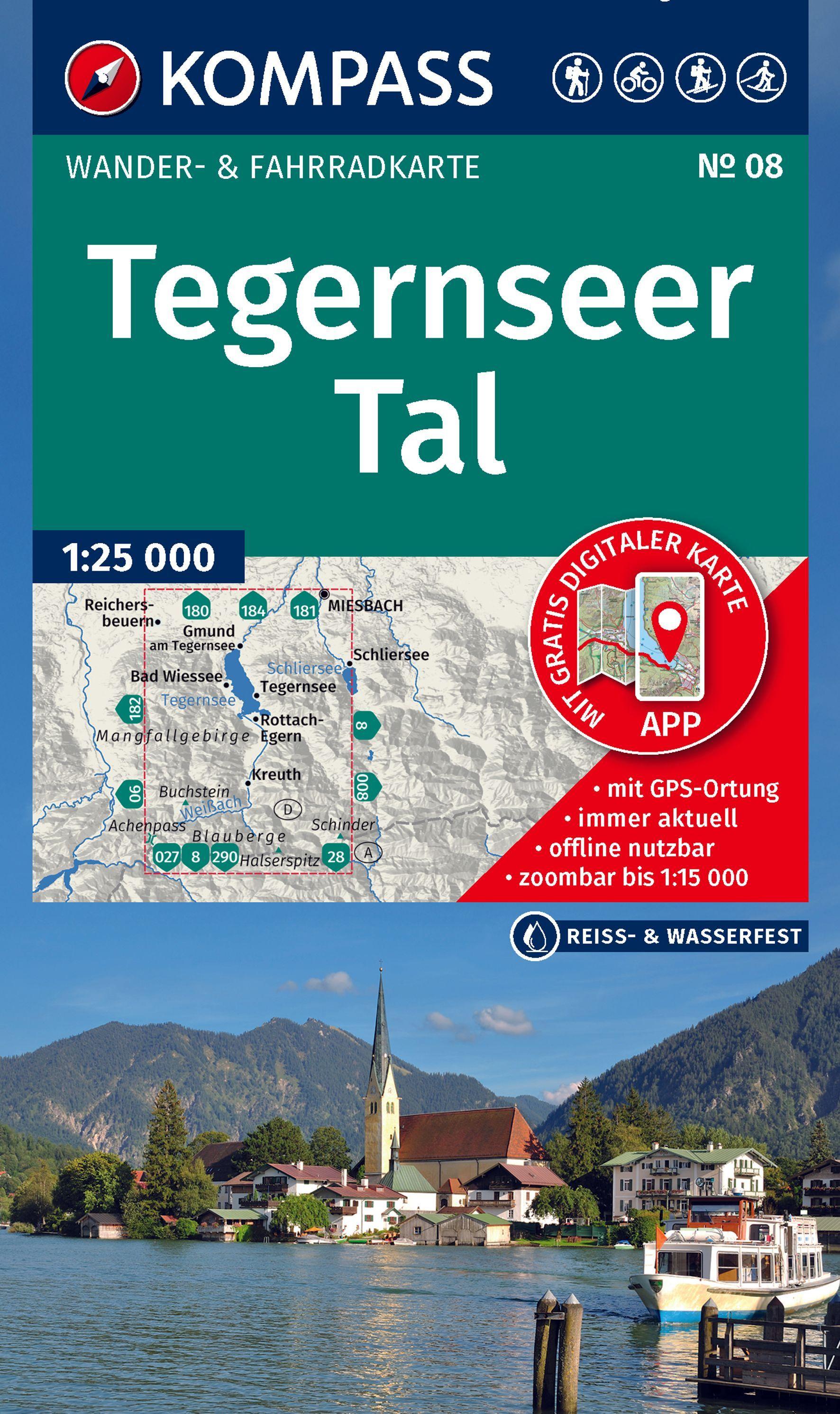 Vorderes Coverbild KOMPASS Wanderkarte 08 Tegernseer Tal 1:25.000