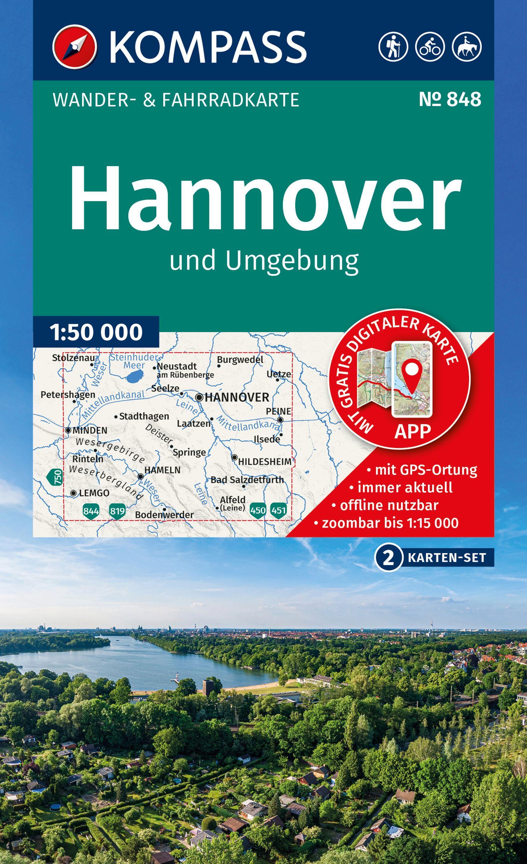 Vorderes Coverbild KOMPASS Wanderkarten-Set 848 Hannover und Umgebung (2 Karten) 1:50.000
