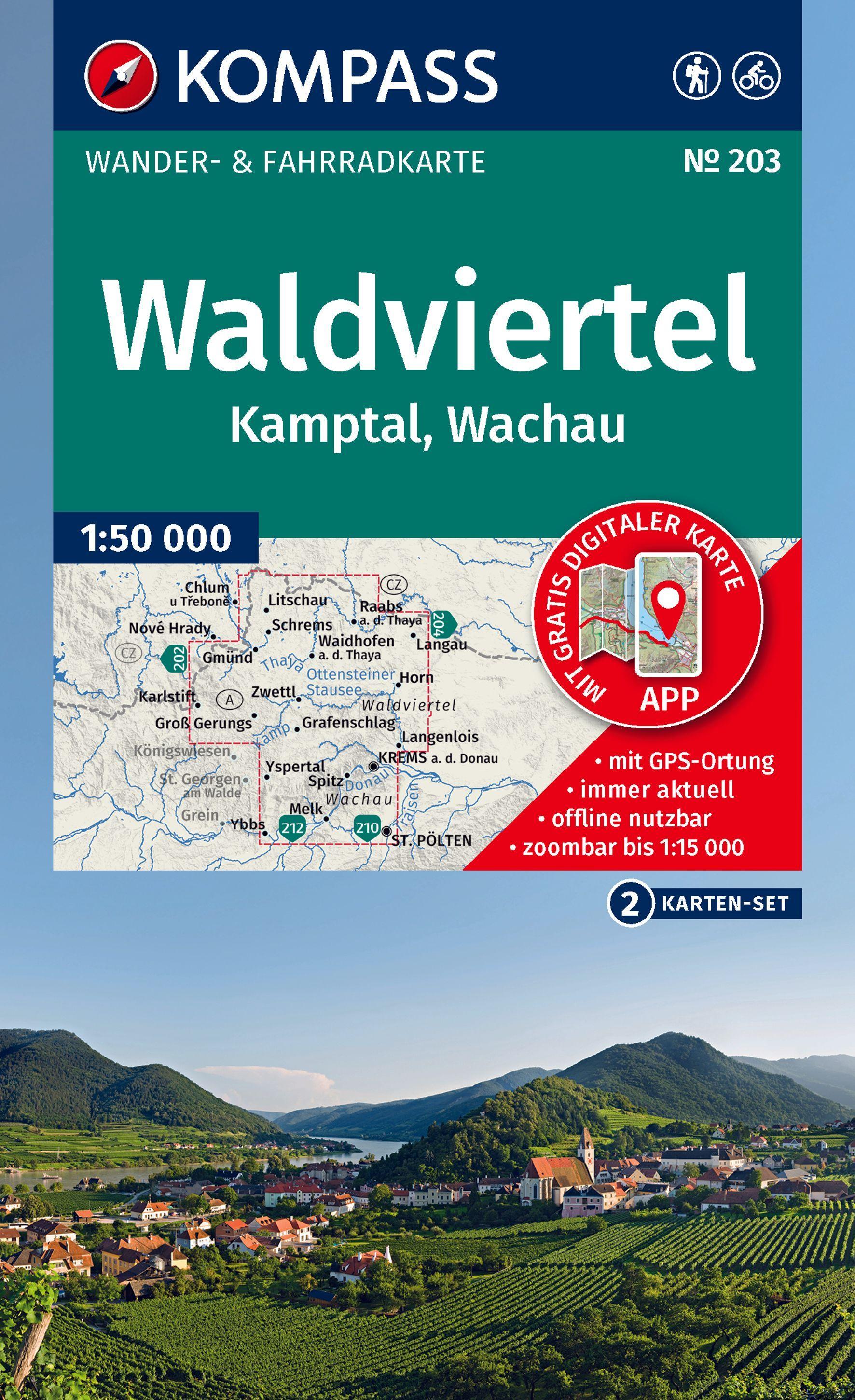 Vorderes Coverbild KOMPASS Wanderkarten-Set 203 Waldviertel, Kamptal, Wachau (2 Karten) 1:50.000