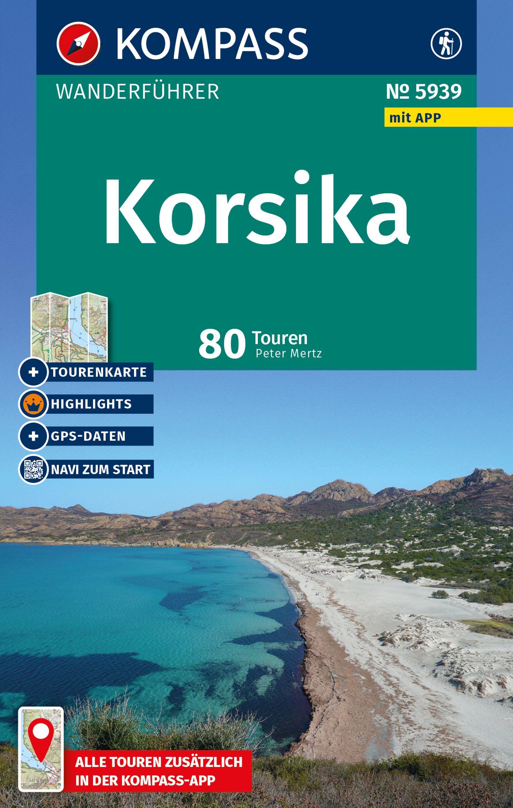 Vorderes Coverbild KOMPASS Wanderführer Korsika, 80 Touren mit Extra-Tourenkarte