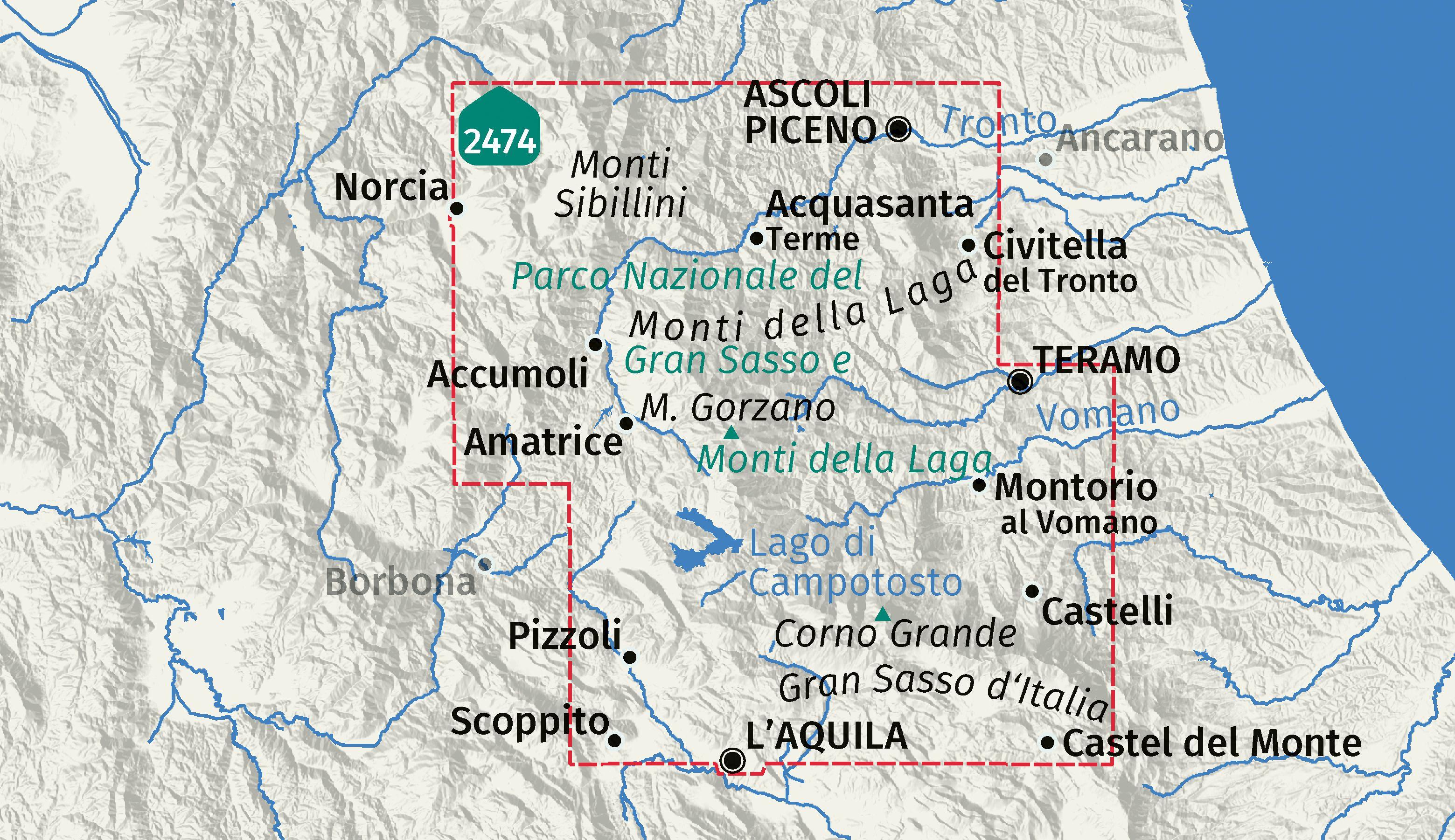 Beispielinhalt (Bild) KOMPASS Wanderkarte 2476 Parco Nazionale del Gran Sasso e Monti della Laga 1:50.000