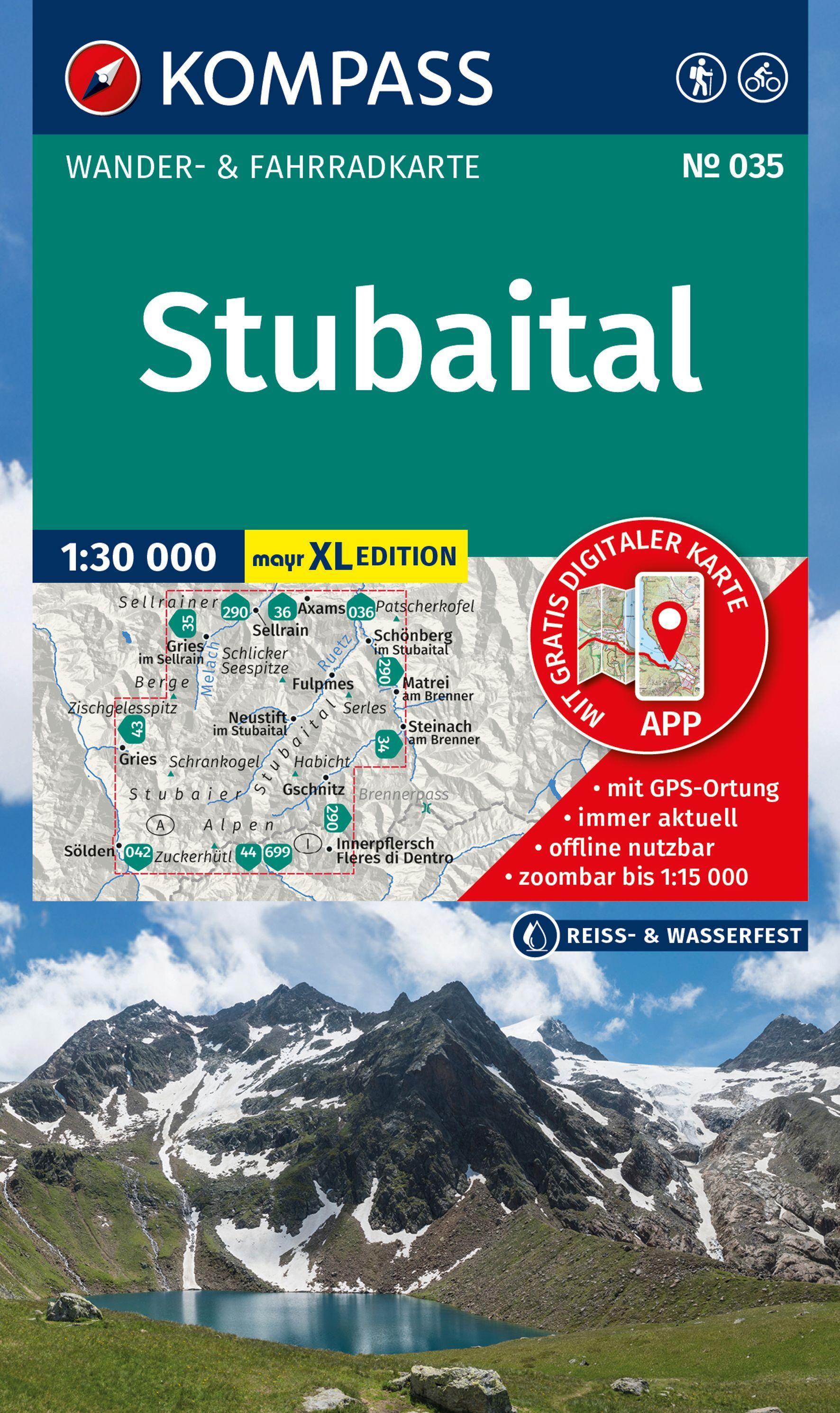 Vorderes Coverbild KOMPASS Wanderkarte 035 Stubaital 1:30.000