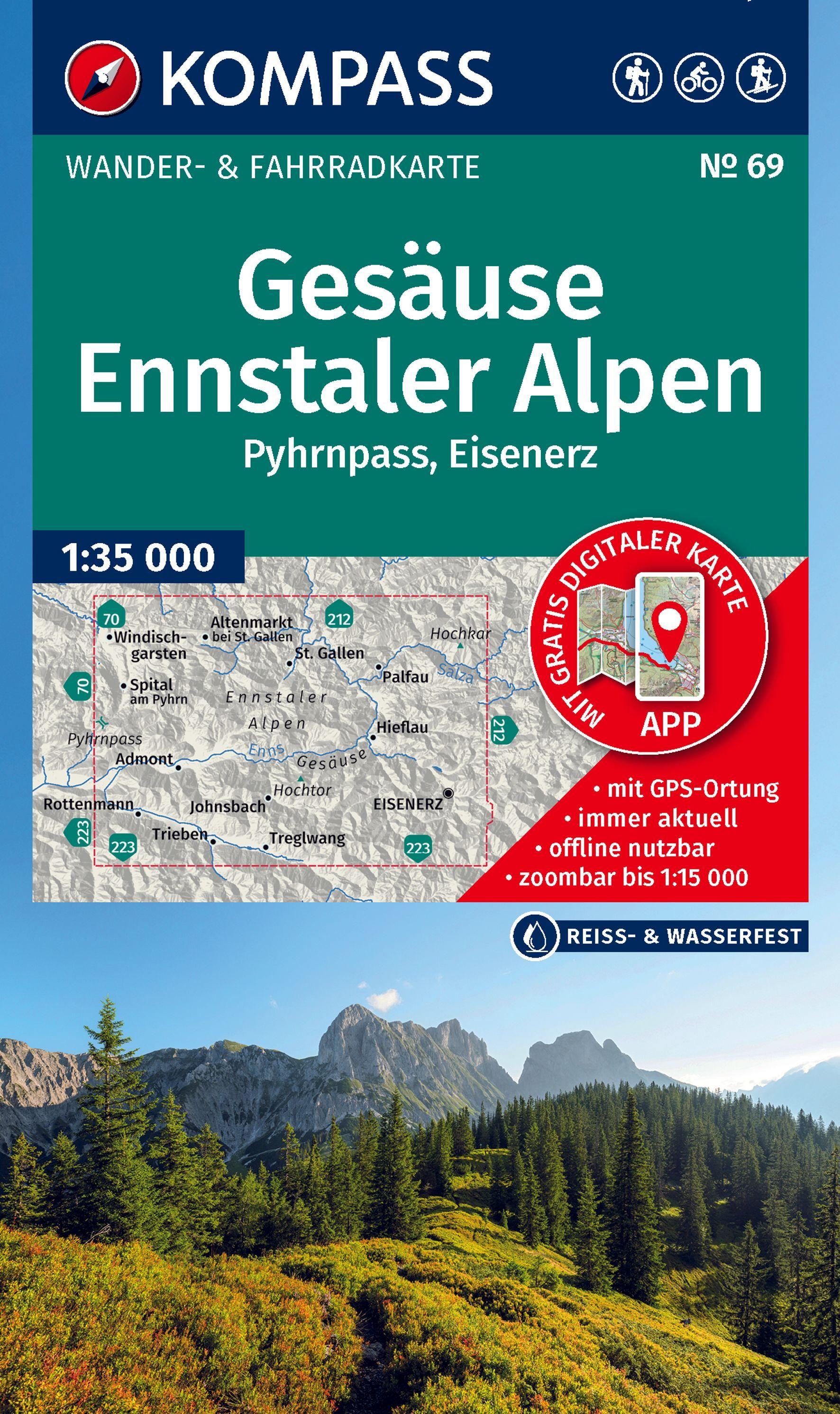 Vorderes Coverbild KOMPASS Wanderkarte 69 Gesäuse, Ennstaler Alpen, Pyhrnpass, Eisenerz 1:35.000