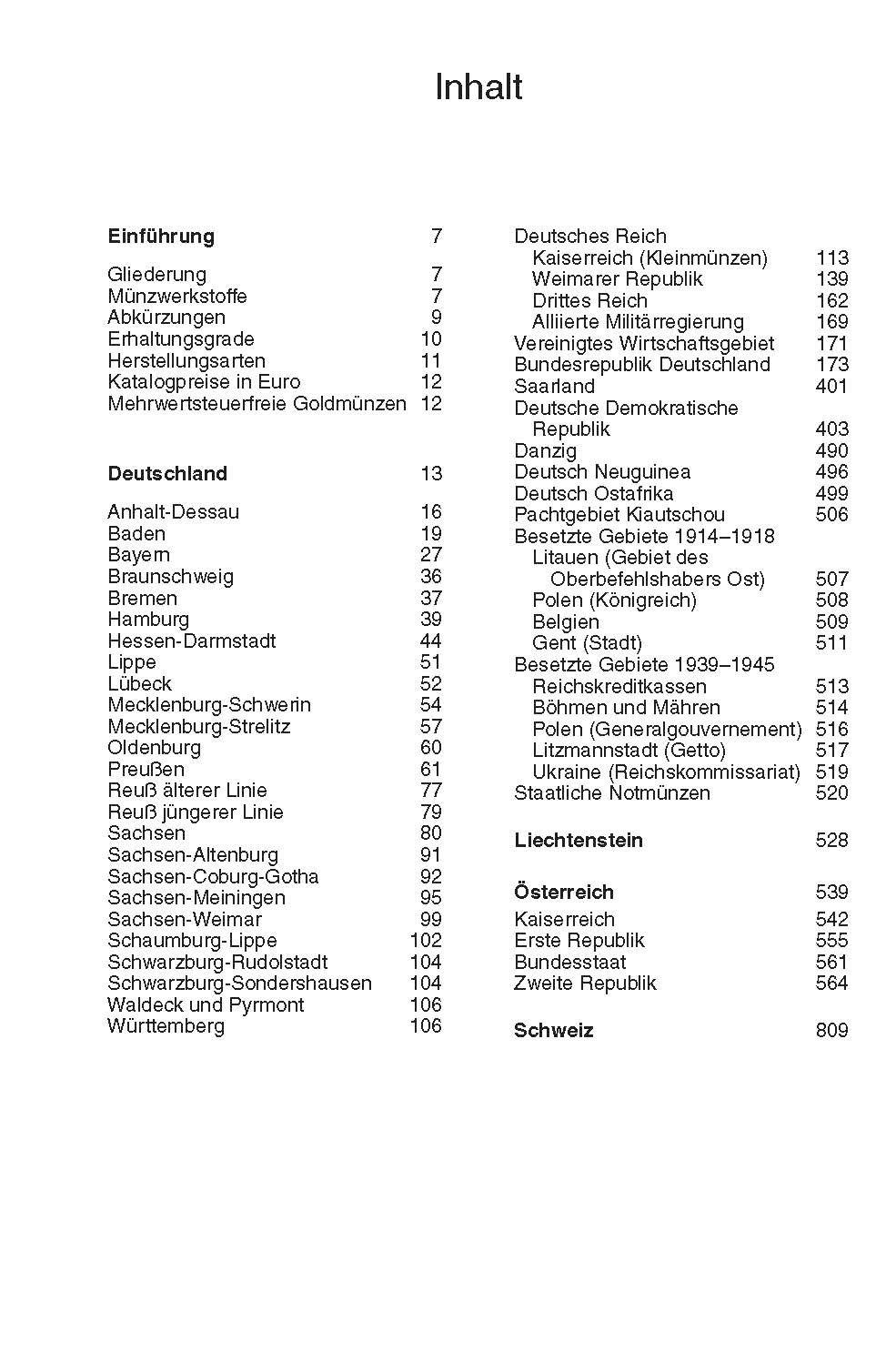 Beispielinhalt (Bild) Kleiner deutscher Münzkatalog