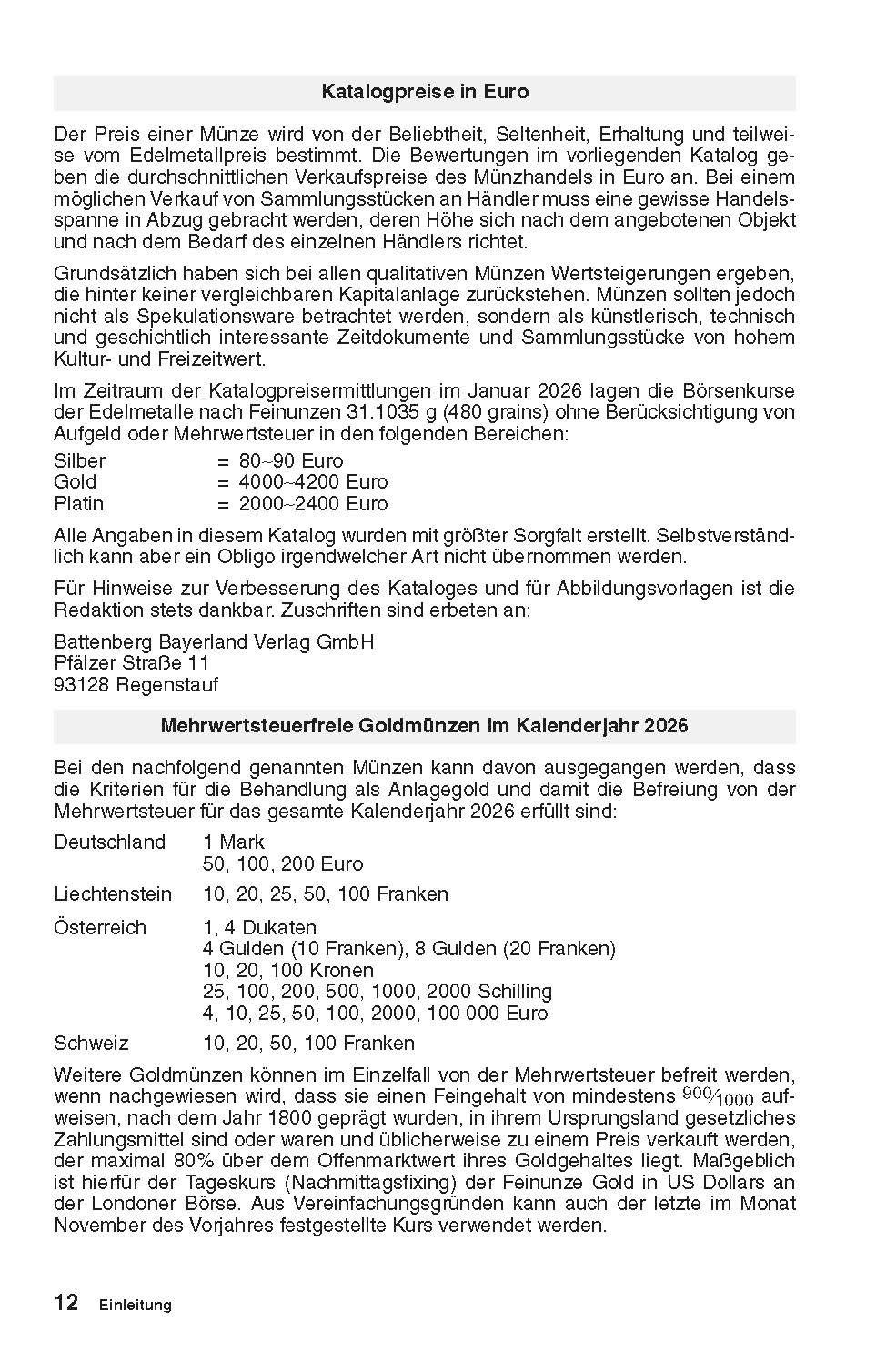 Beispielinhalt (Bild) Kleiner deutscher Münzkatalog