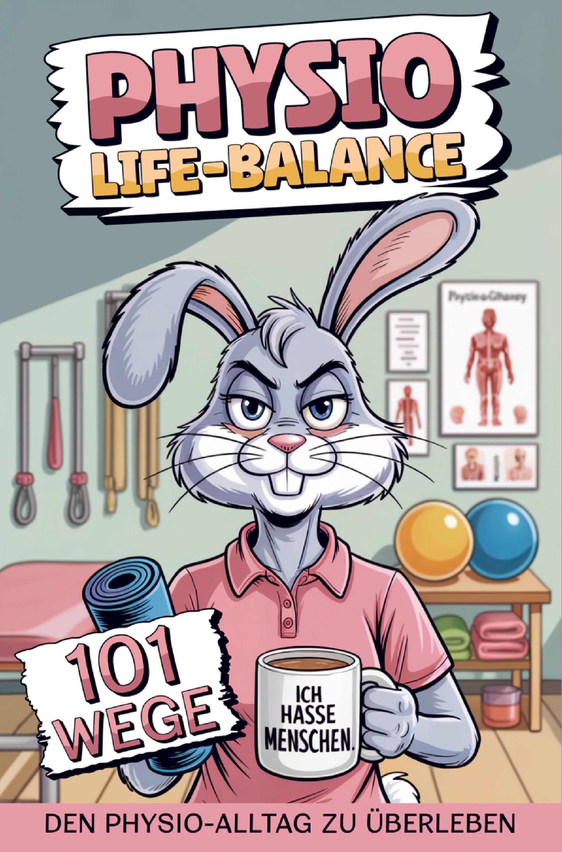 Vorderes Coverbild Physio-Life-Balance 101 Wege den Physio-Alltag zu überleben - das lustige Anti-Stress Buch für Physiotherapeuten für den täglichen Praxiswahnsinn