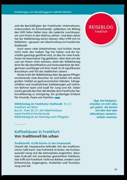 Beispielinhalt (Bild) Reiseführer Frankfurt. Stadtführer inklusive Ebook. Ausflugsziele, Sehenswürdigkeiten, Restaurant & Hotels uvm.