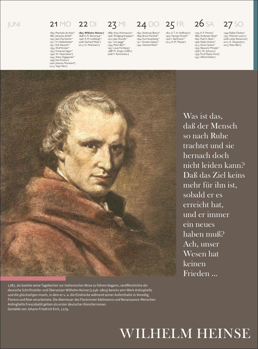 Beispielinhalt (Bild) Der Literatur Kalender Wochenkalender 2027