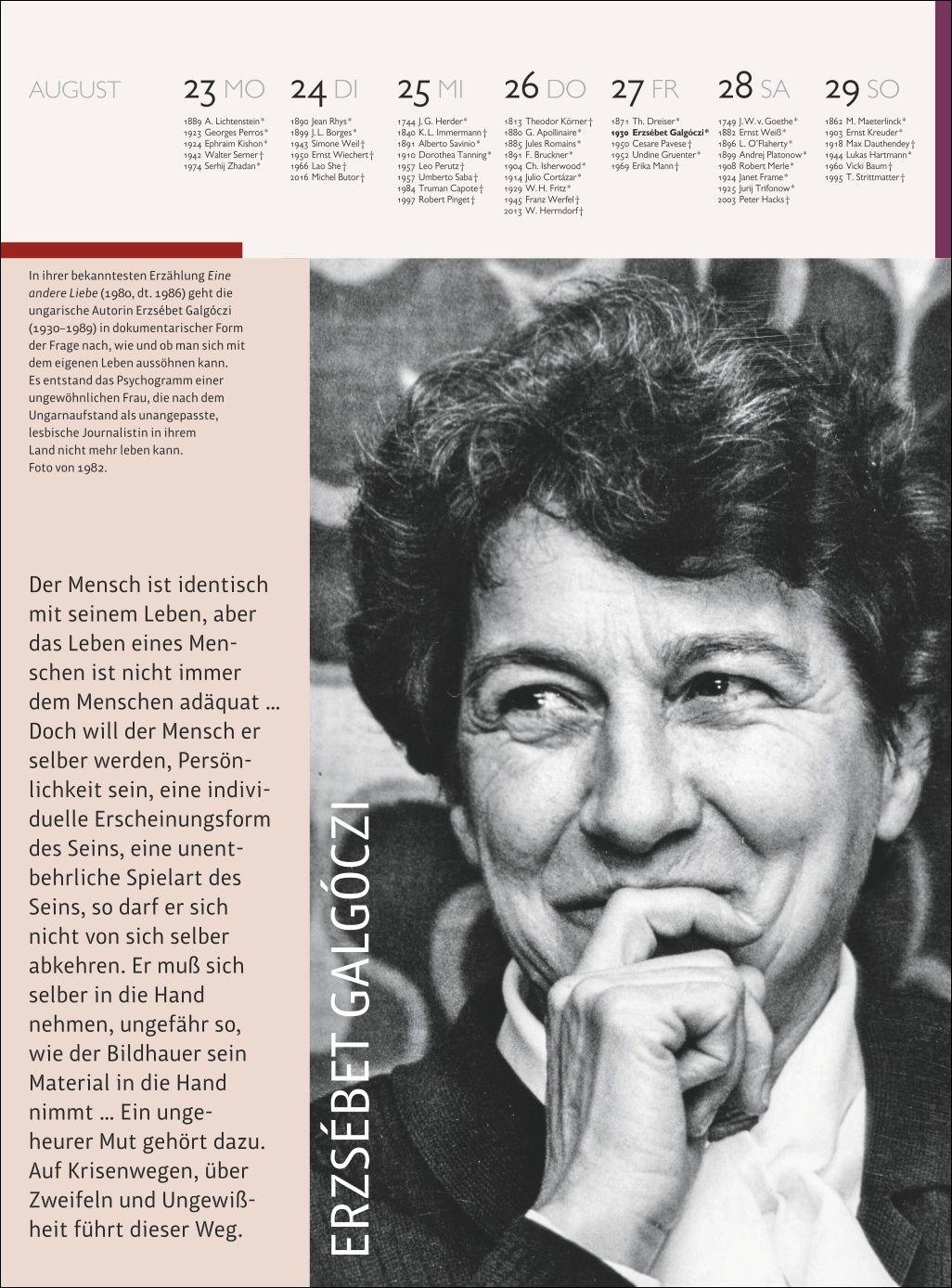 Beispielinhalt (Bild) Der Literatur Kalender Wochenkalender 2027