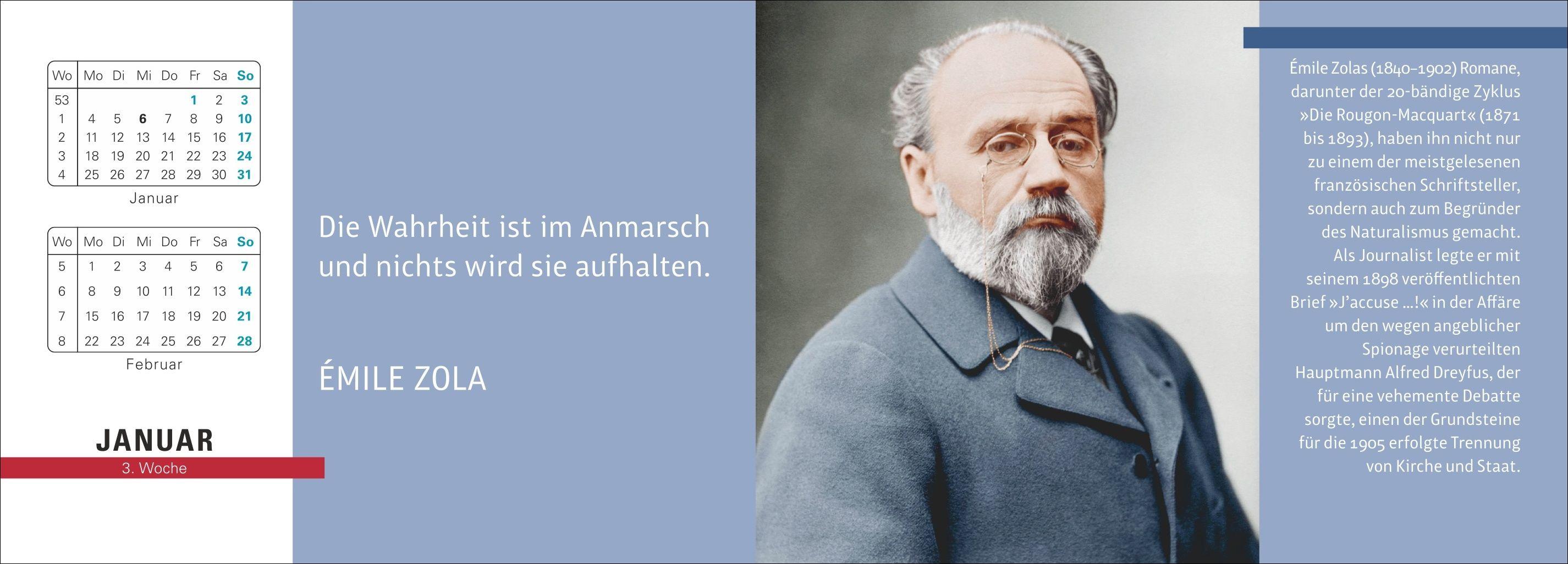 Beispielinhalt (Bild) Der literarische Premium-Tischplaner 2027 - Wochenkalender mit Zitaten und Biografien ausgewählter Autorinnen und Autoren