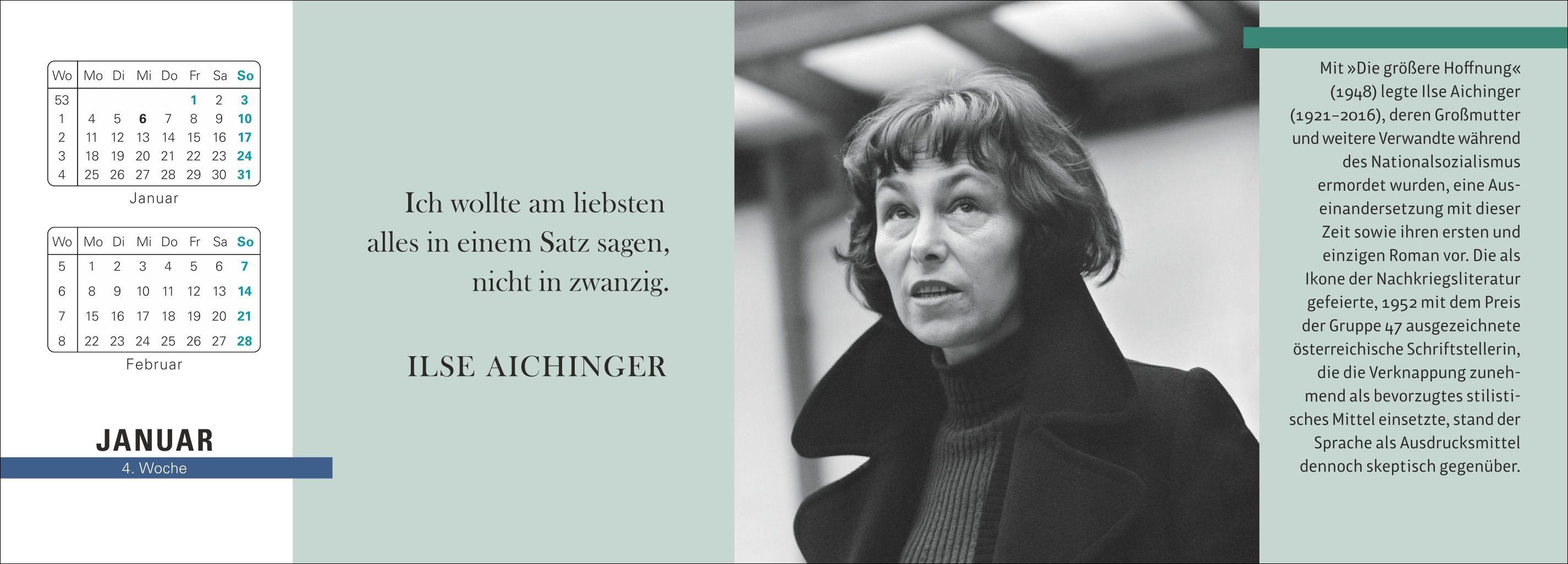Beispielinhalt (Bild) Der literarische Premium-Tischplaner 2027 - Wochenkalender mit Zitaten und Biografien ausgewählter Autorinnen und Autoren