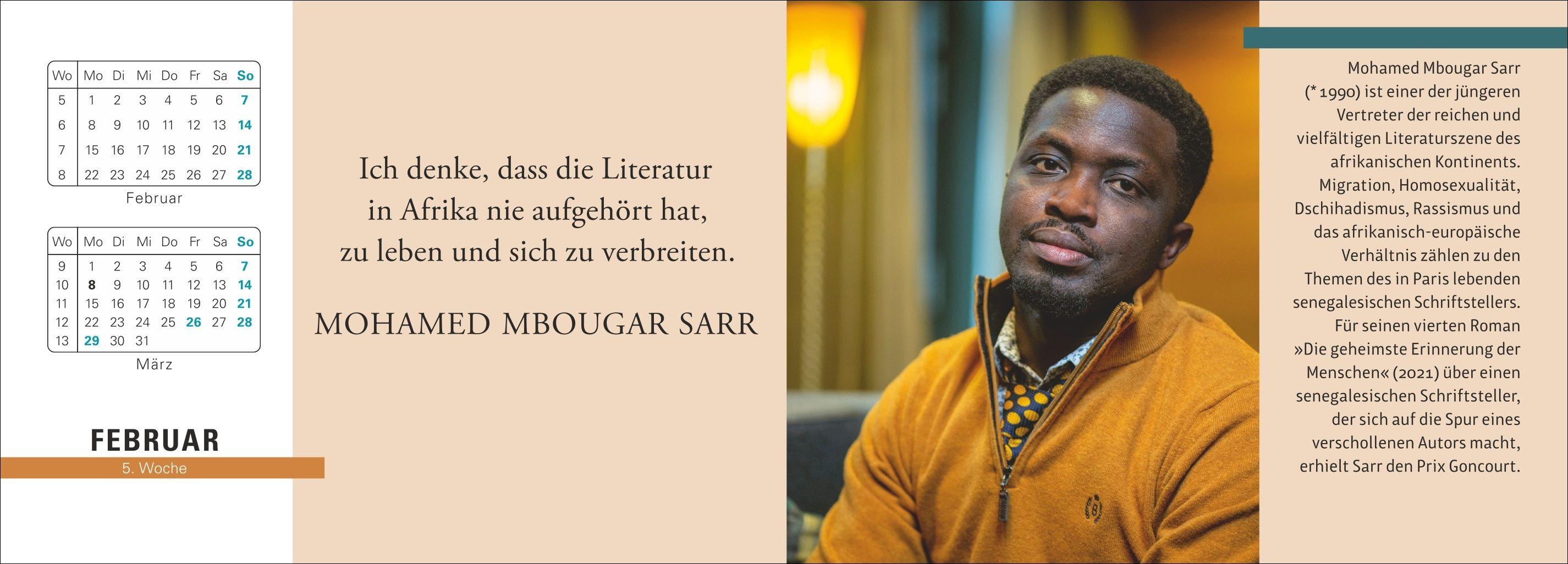 Beispielinhalt (Bild) Der literarische Premium-Tischplaner 2027 - Wochenkalender mit Zitaten und Biografien ausgewählter Autorinnen und Autoren