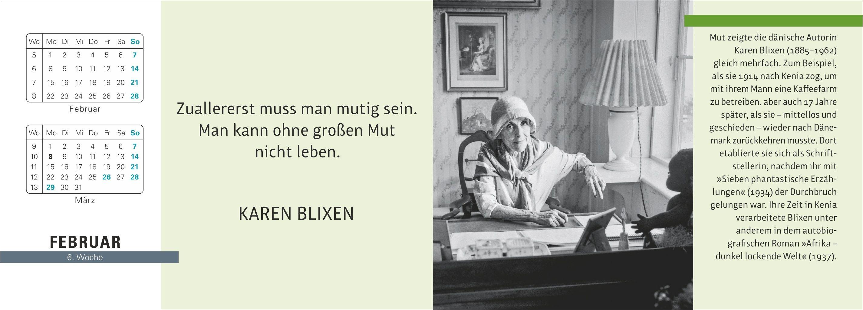 Beispielinhalt (Bild) Der literarische Premium-Tischplaner 2027 - Wochenkalender mit Zitaten und Biografien ausgewählter Autorinnen und Autoren