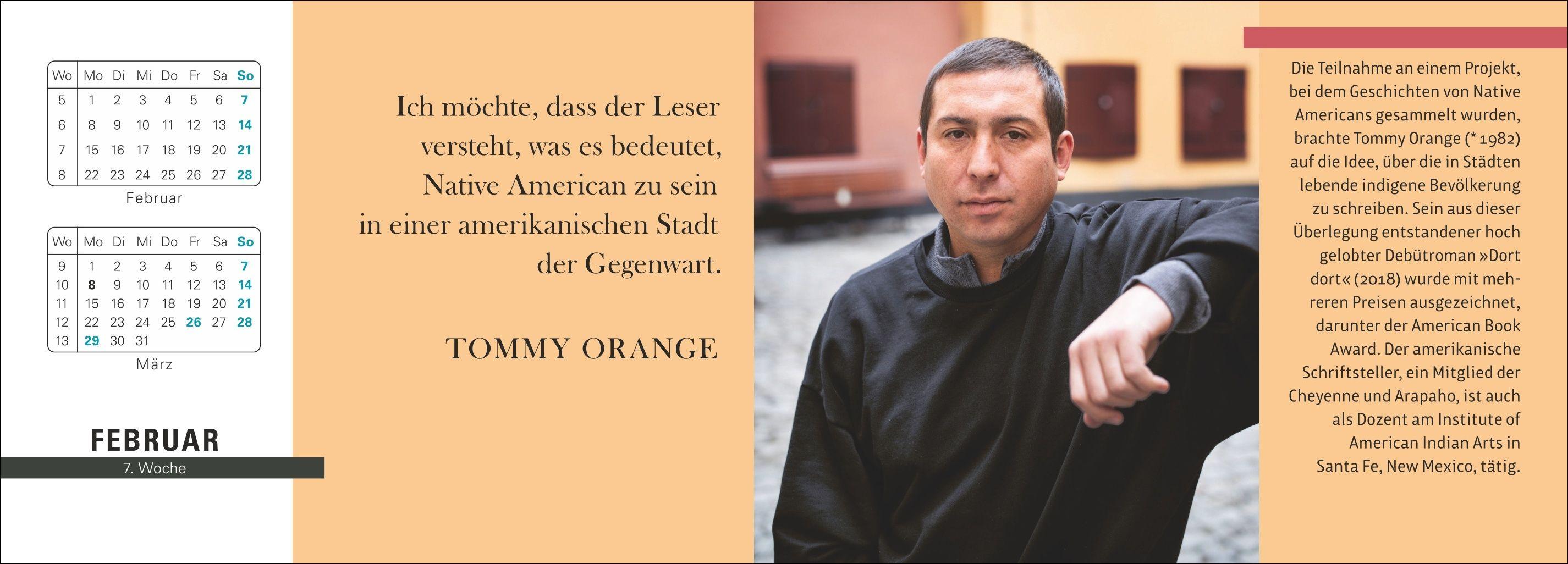 Beispielinhalt (Bild) Der literarische Premium-Tischplaner 2027 - Wochenkalender mit Zitaten und Biografien ausgewählter Autorinnen und Autoren