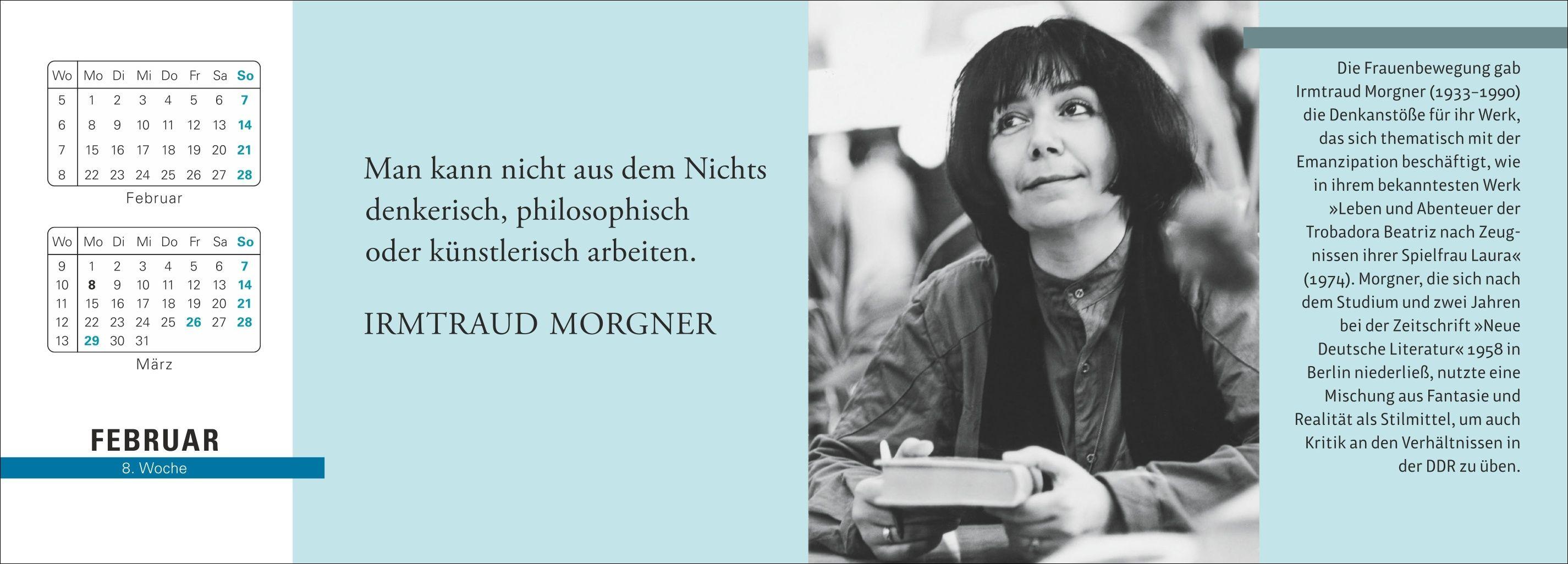 Beispielinhalt (Bild) Der literarische Premium-Tischplaner 2027 - Wochenkalender mit Zitaten und Biografien ausgewählter Autorinnen und Autoren