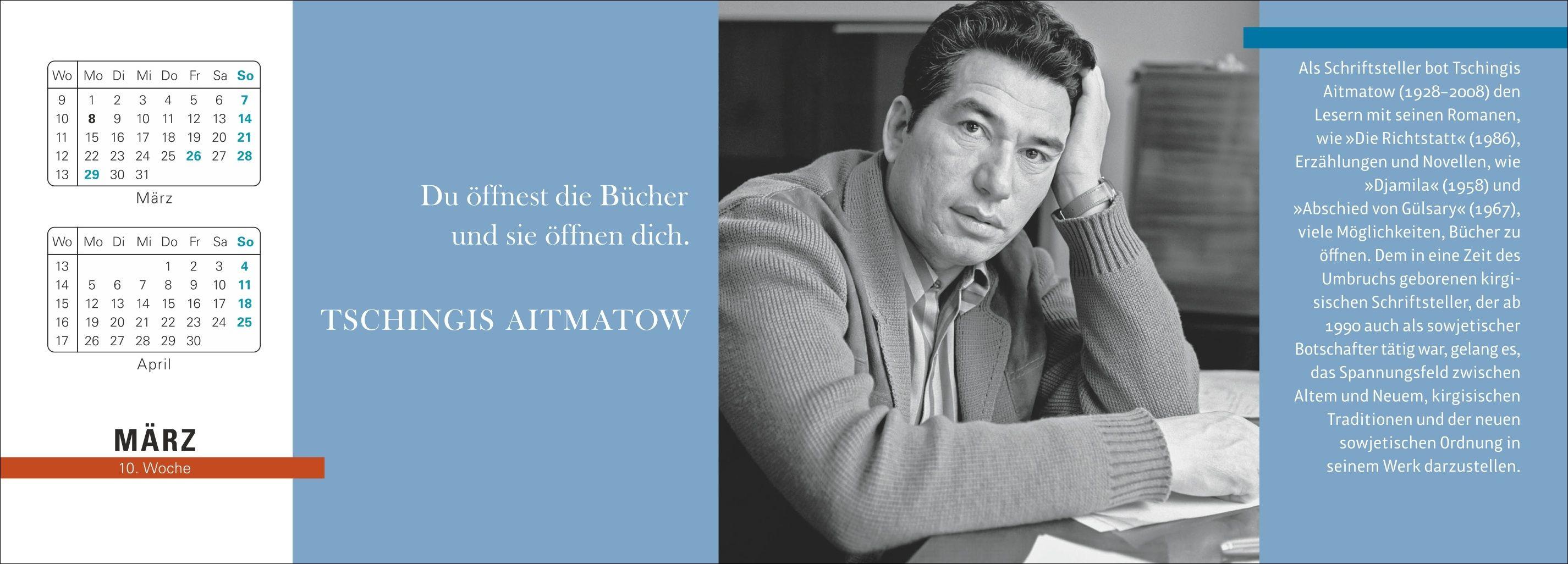 Beispielinhalt (Bild) Der literarische Premium-Tischplaner 2027 - Wochenkalender mit Zitaten und Biografien ausgewählter Autorinnen und Autoren