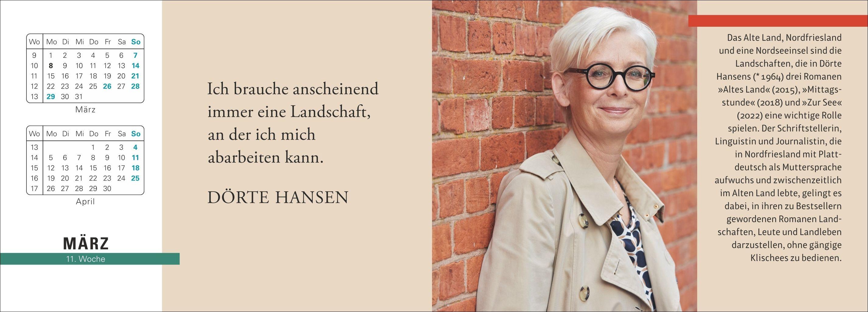Beispielinhalt (Bild) Der literarische Premium-Tischplaner 2027 - Wochenkalender mit Zitaten und Biografien ausgewählter Autorinnen und Autoren