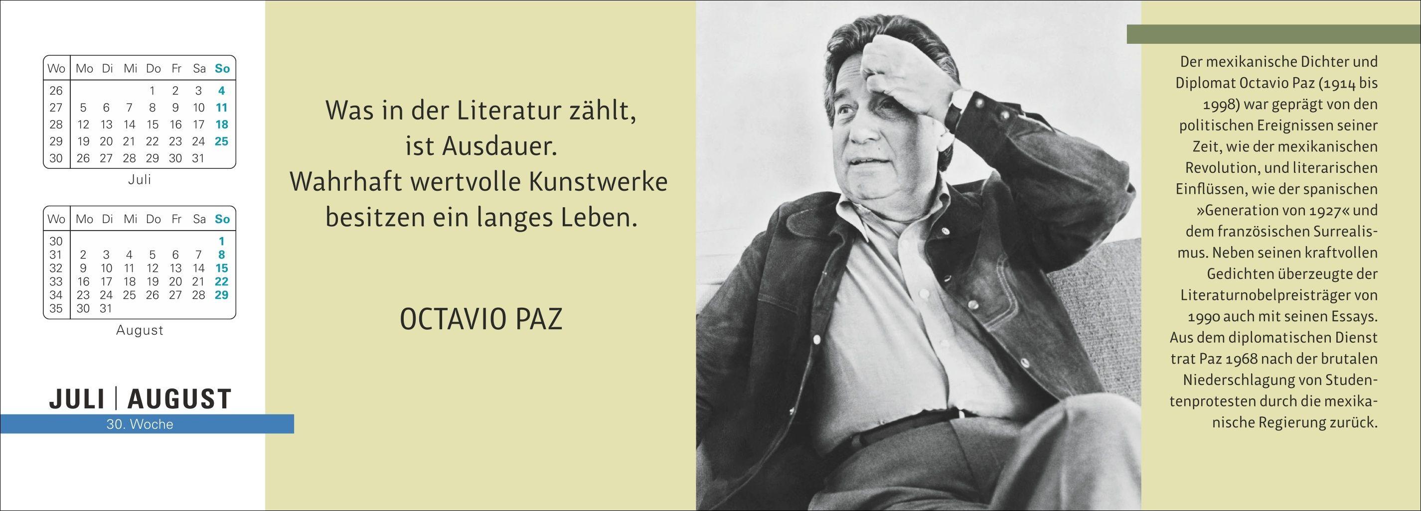 Beispielinhalt (Bild) Der literarische Premium-Tischplaner 2027 - Wochenkalender mit Zitaten und Biografien ausgewählter Autorinnen und Autoren