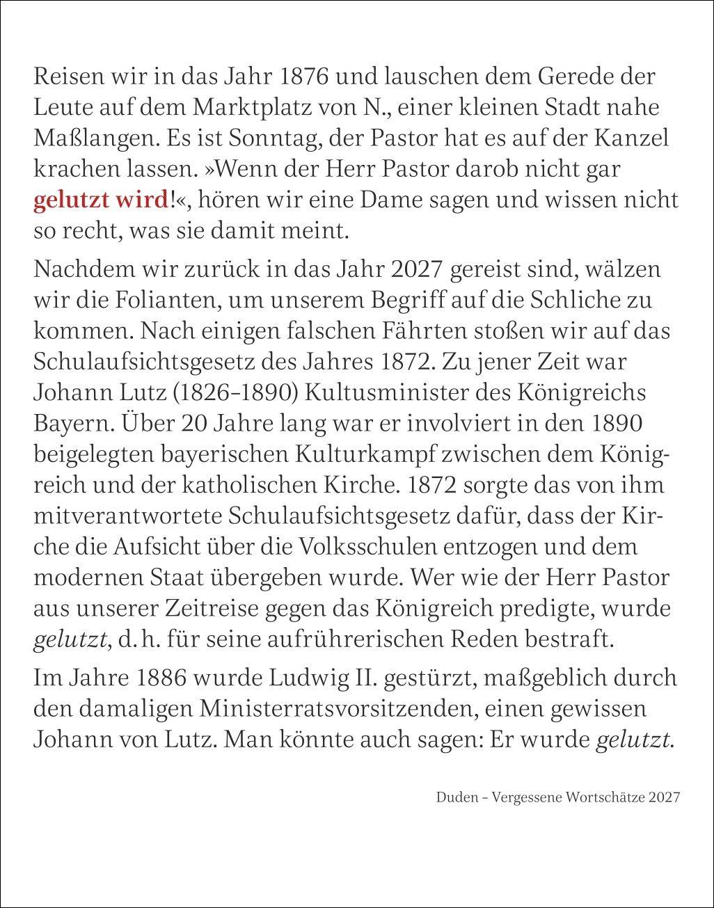 Beispielinhalt (Bild) Duden Vergessene Wortschätze Tagesabreißkalender 2027