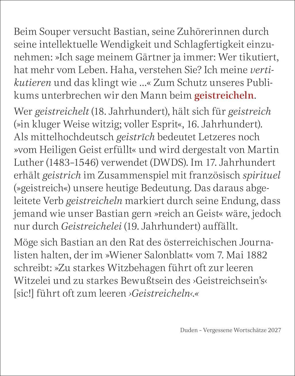 Beispielinhalt (Bild) Duden Vergessene Wortschätze Tagesabreißkalender 2027