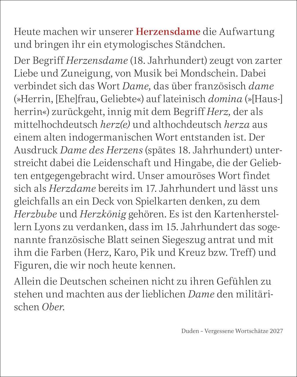 Beispielinhalt (Bild) Duden Vergessene Wortschätze Tagesabreißkalender 2027