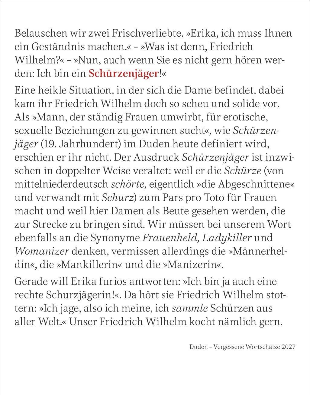 Beispielinhalt (Bild) Duden Vergessene Wortschätze Tagesabreißkalender 2027